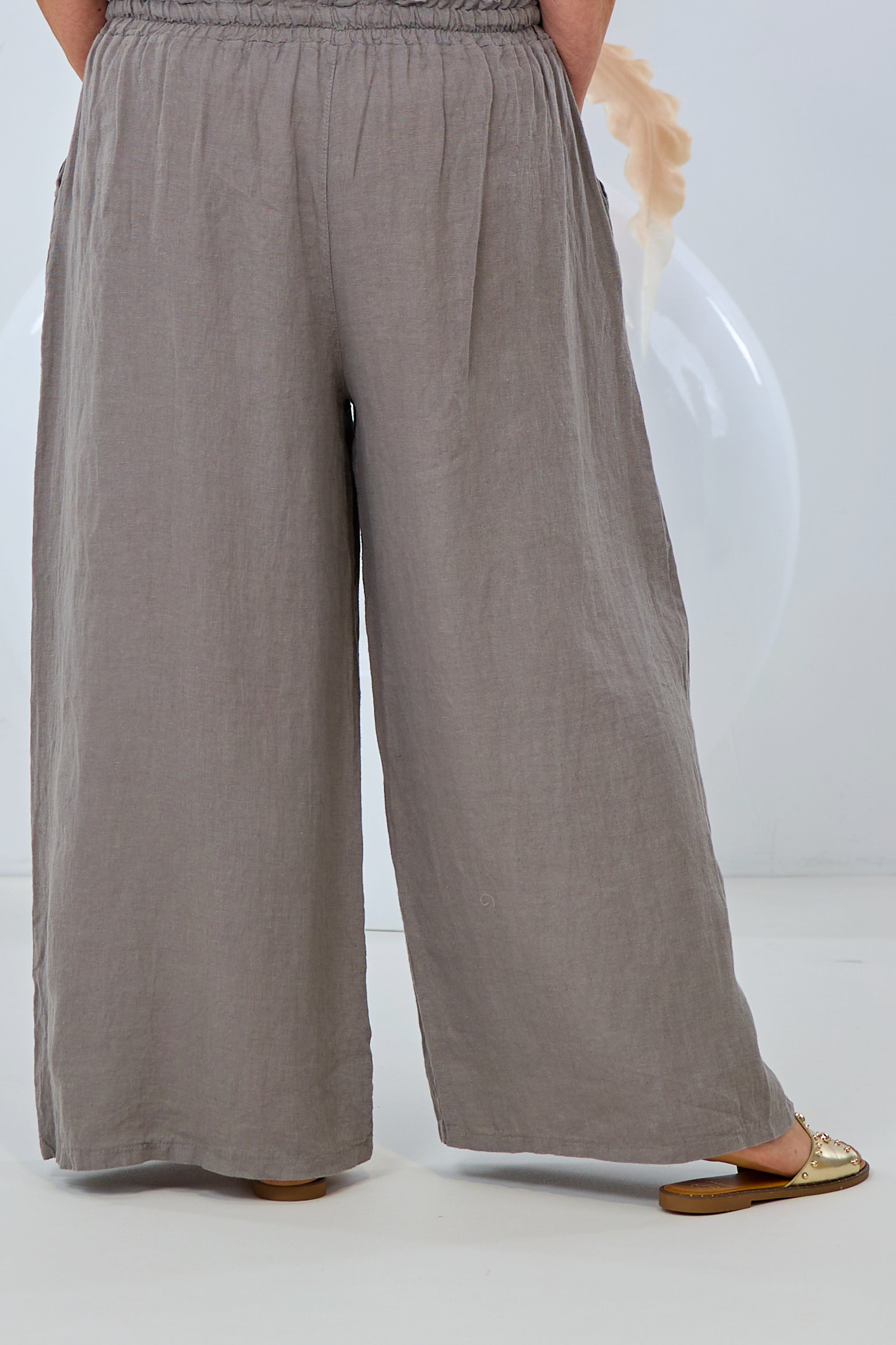 Leinenhose mit weitem Bein, taupe