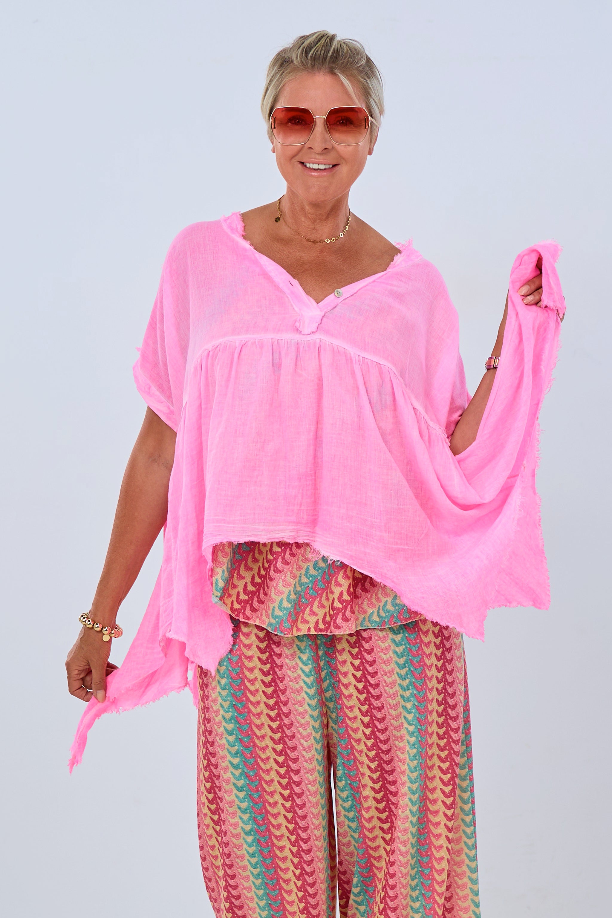 airy blouse with side tails, pink