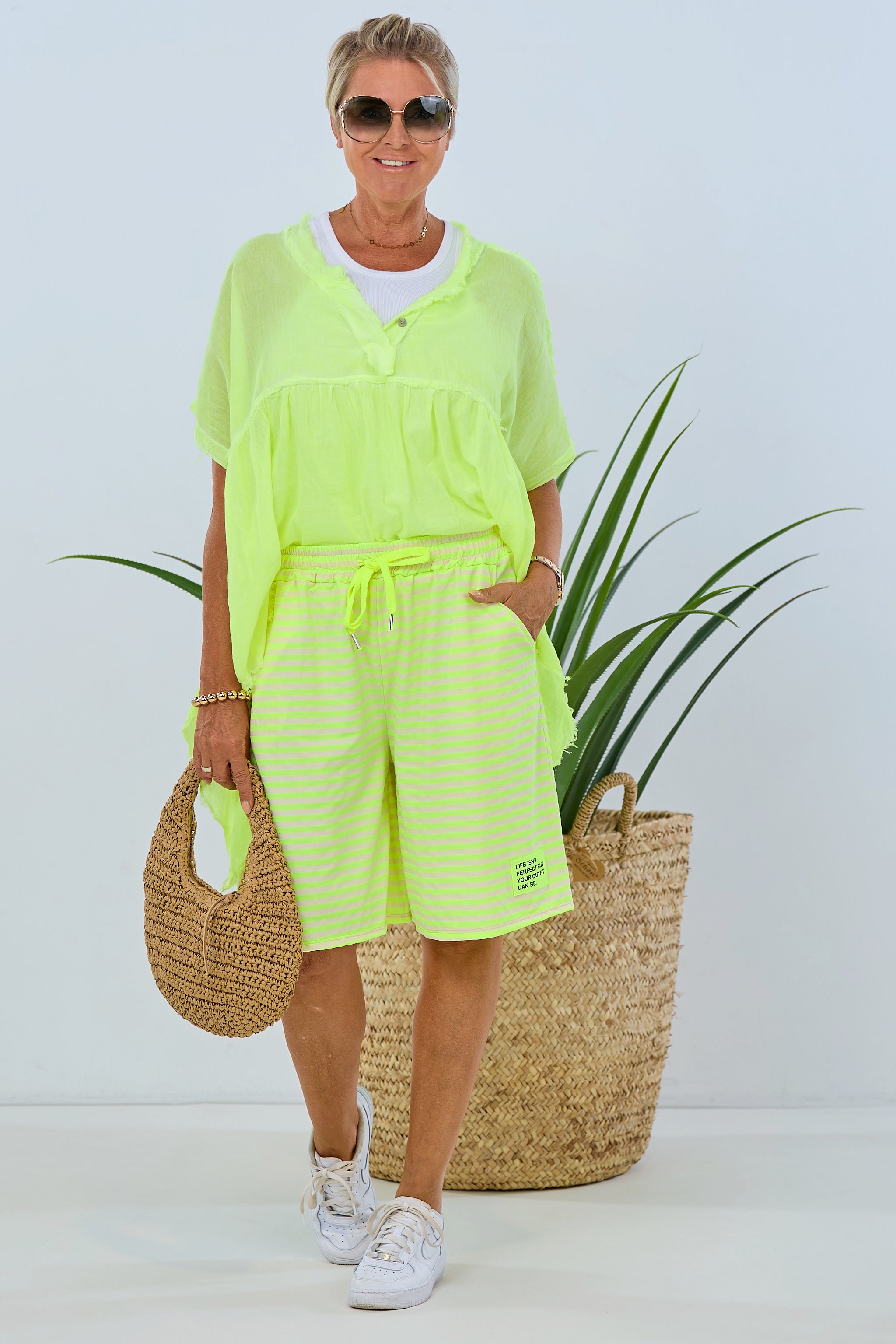 Striped Shorts, Neon Yellow-Pink