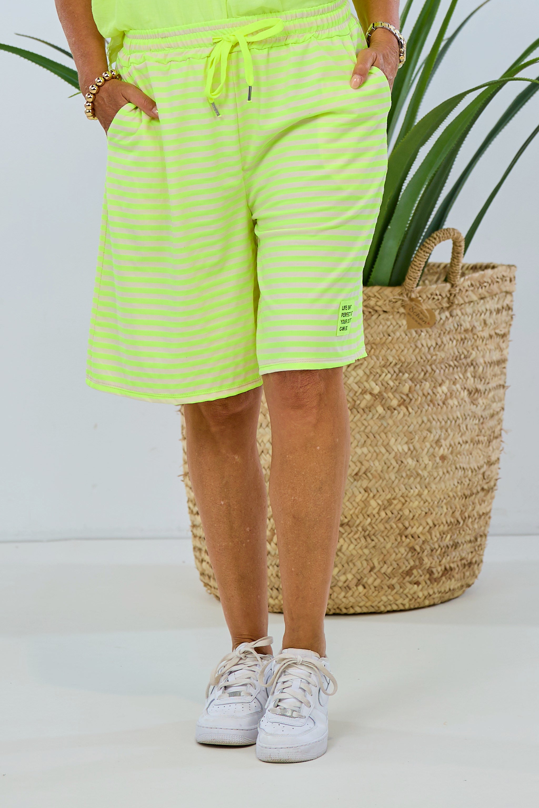Striped Shorts, Neon Yellow-Pink
