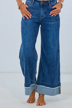 Highwaist Jeans mit breitem Aufschlag, denim blue