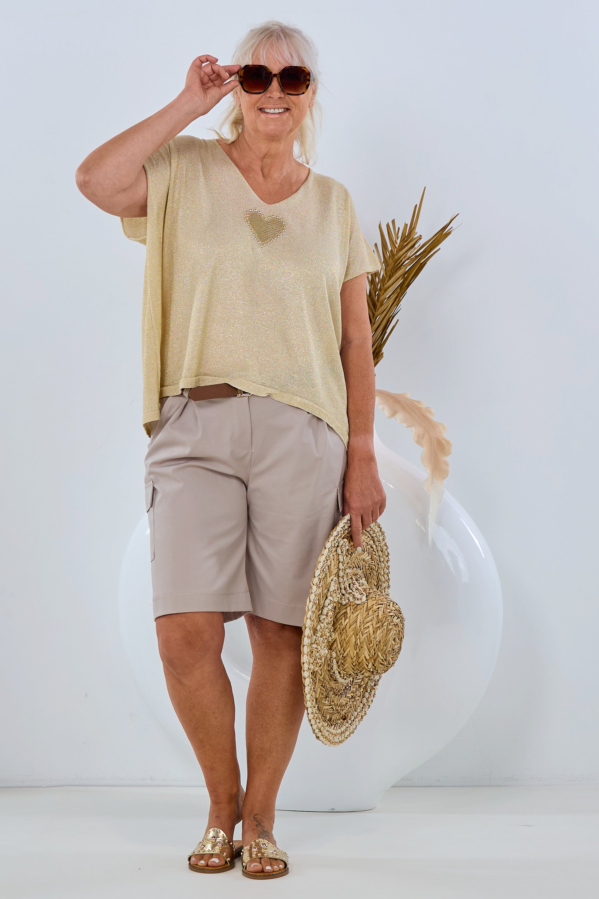 Strick-Pulli mit kleinem Herz, gold