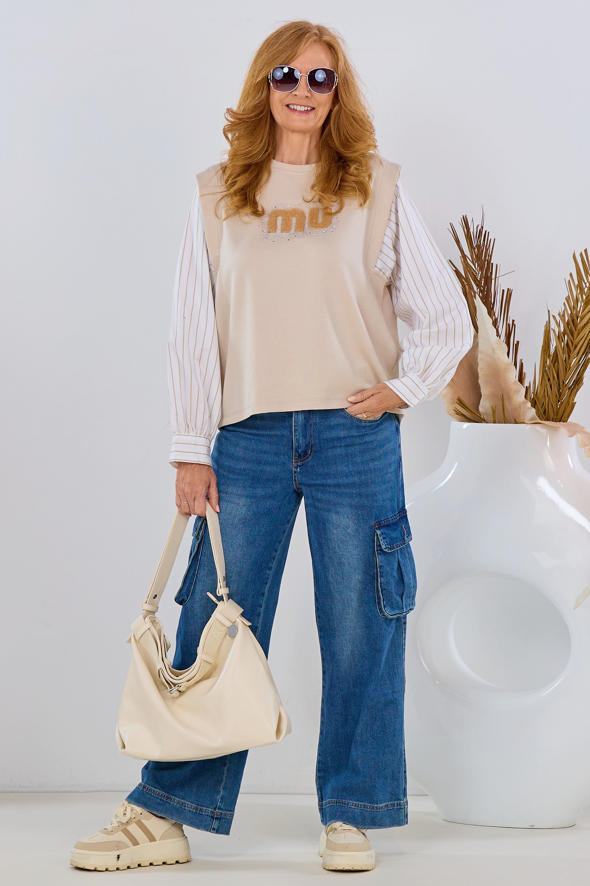 Shirt mit Blusenärmeln, beige-ecru