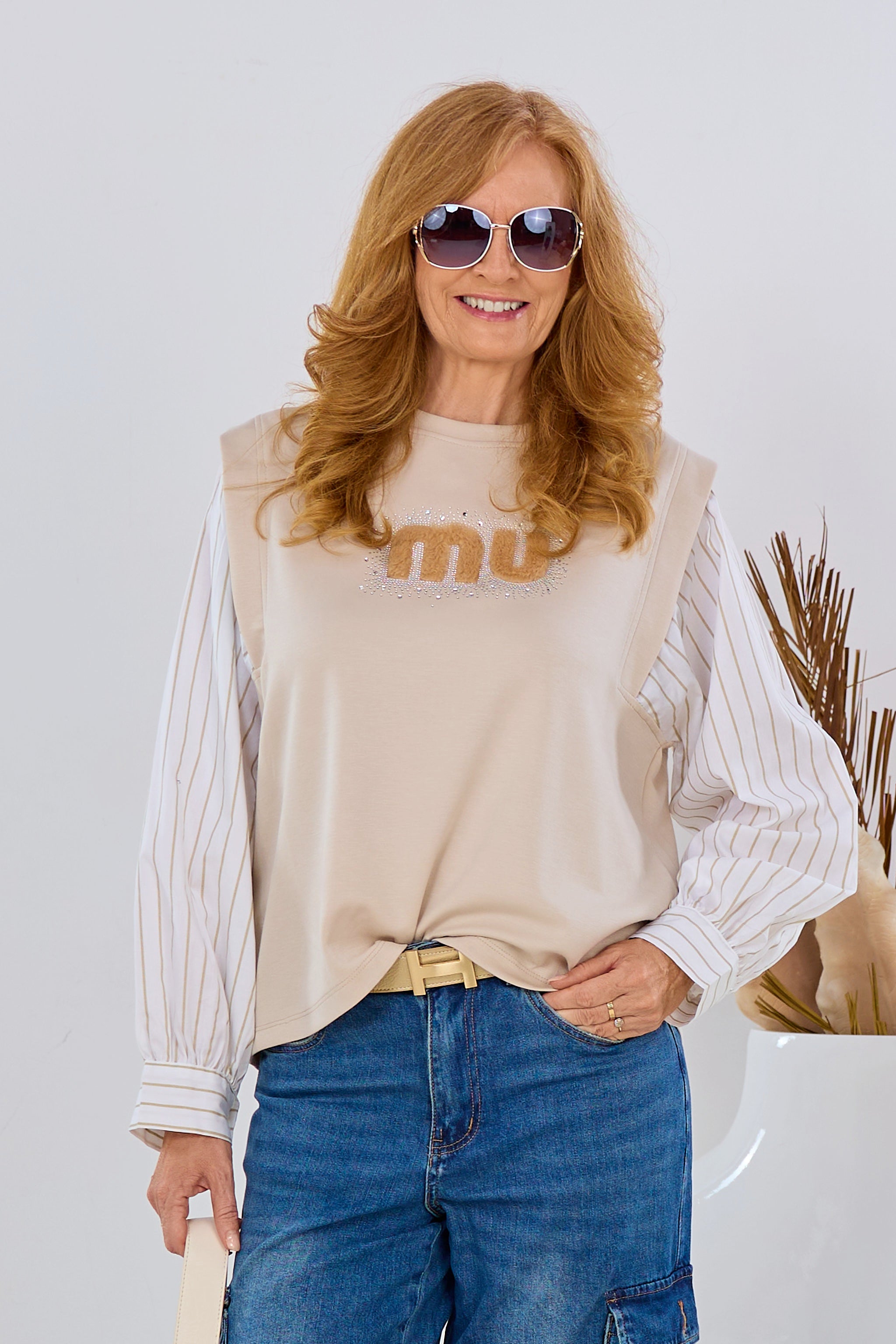 Shirt mit Blusenärmeln, beige-ecru