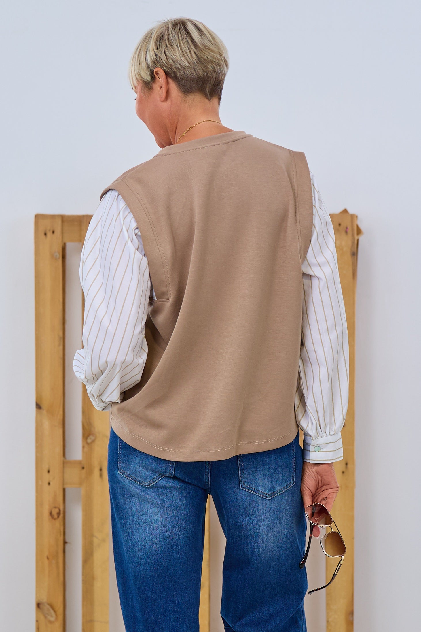 Shirt mit Blusenärmeln, taupe-ecru