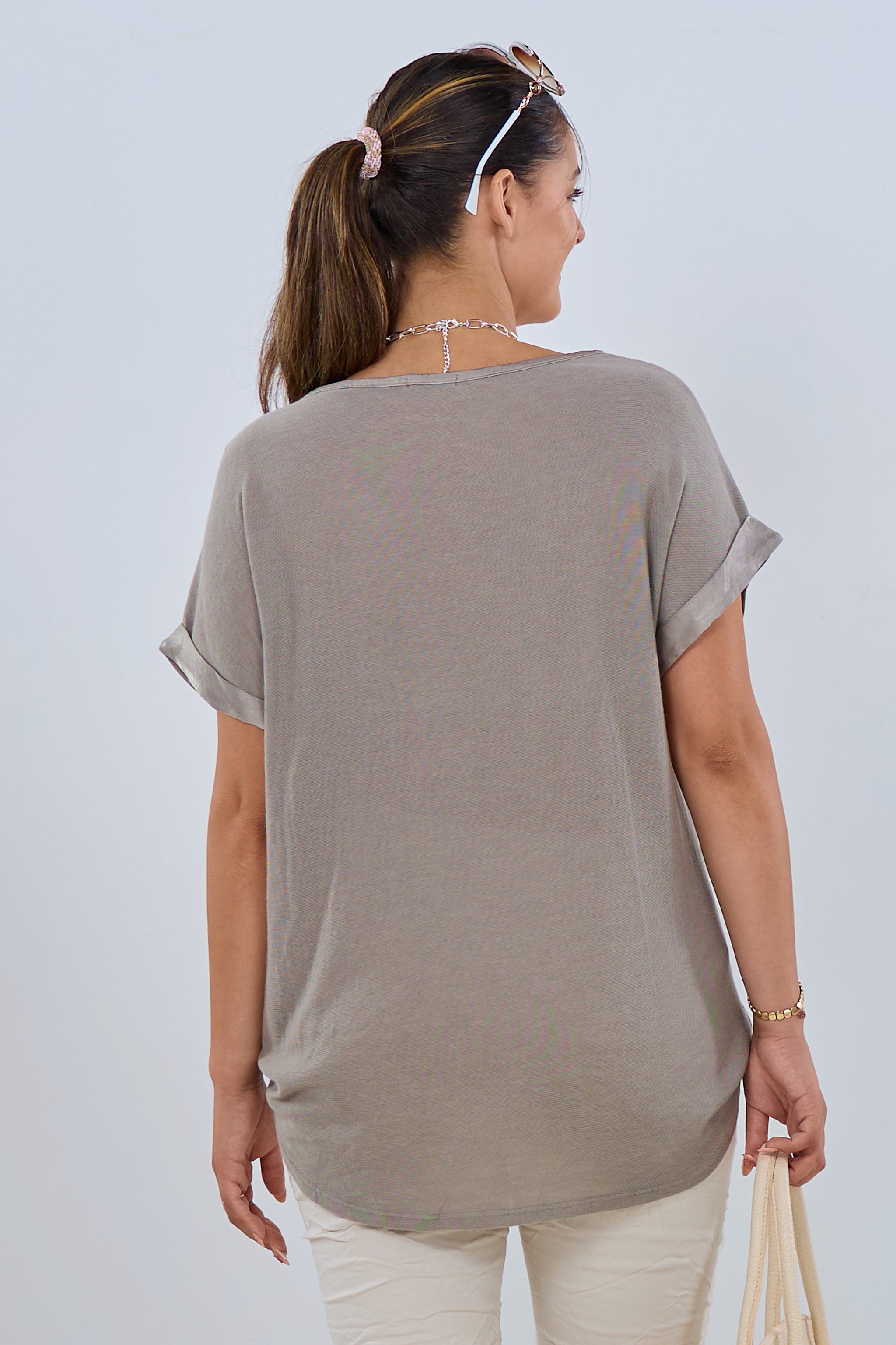 Blusenshirt im Materialmix, taupe