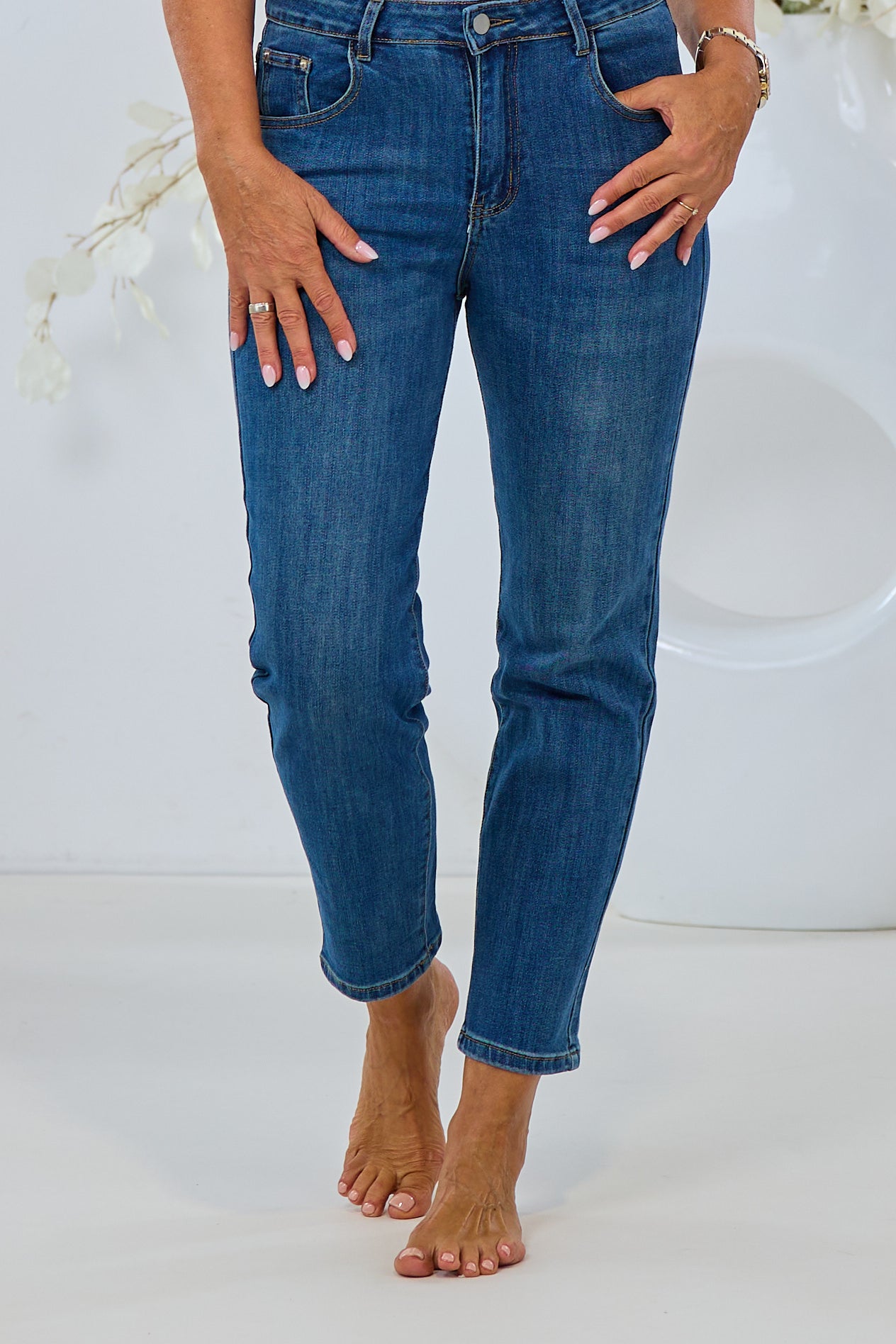 Highwaist Jeans im 5-Pocket-Style, denim