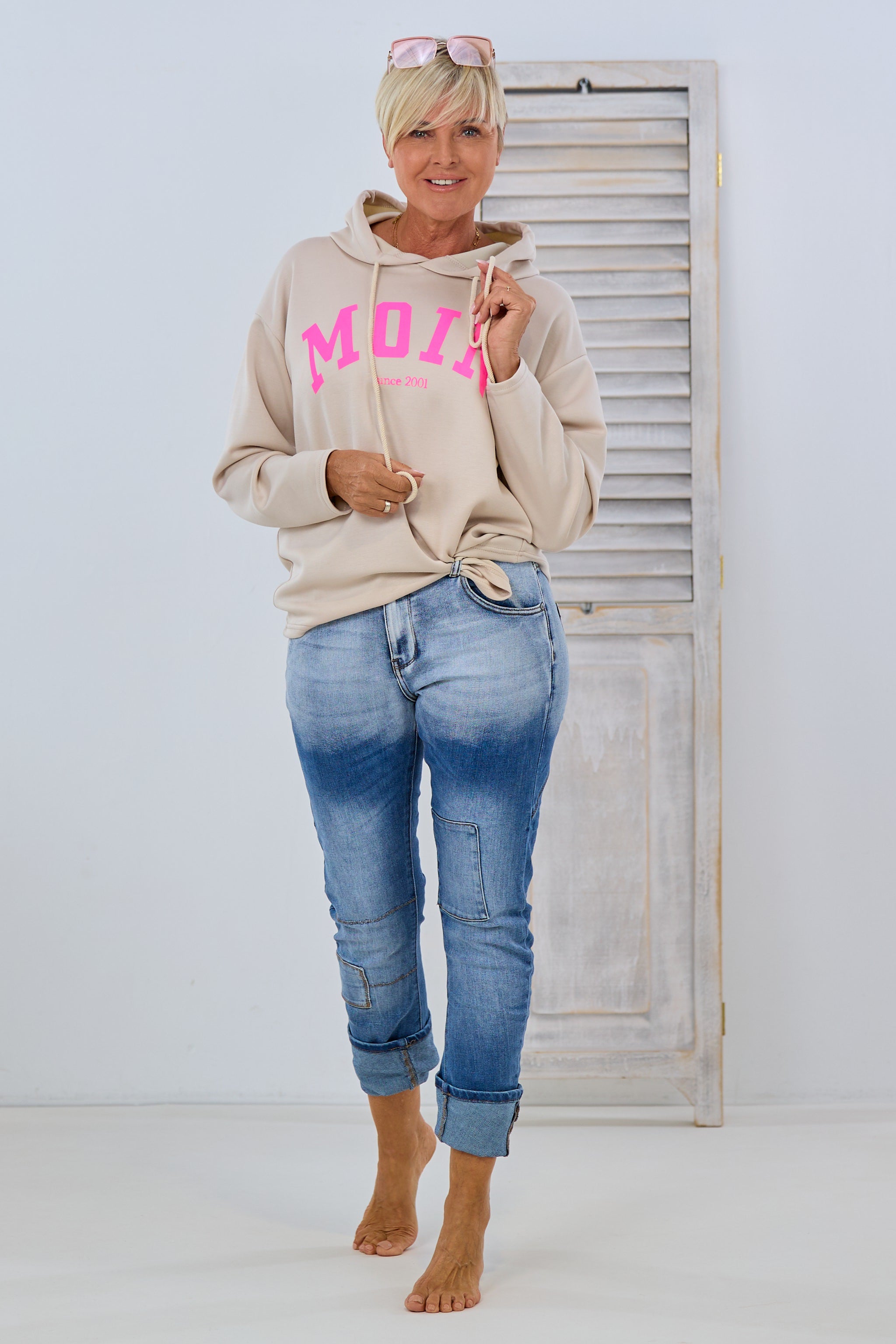 Jeans mit Jeans-Patches, denim (Farbverlauf)