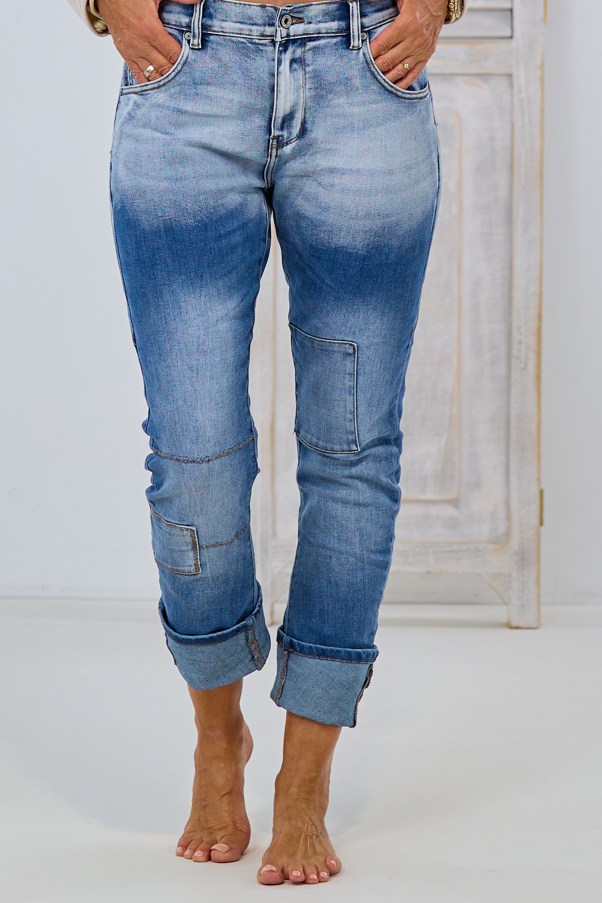 Jeans mit Jeans-Patches, denim (Farbverlauf)