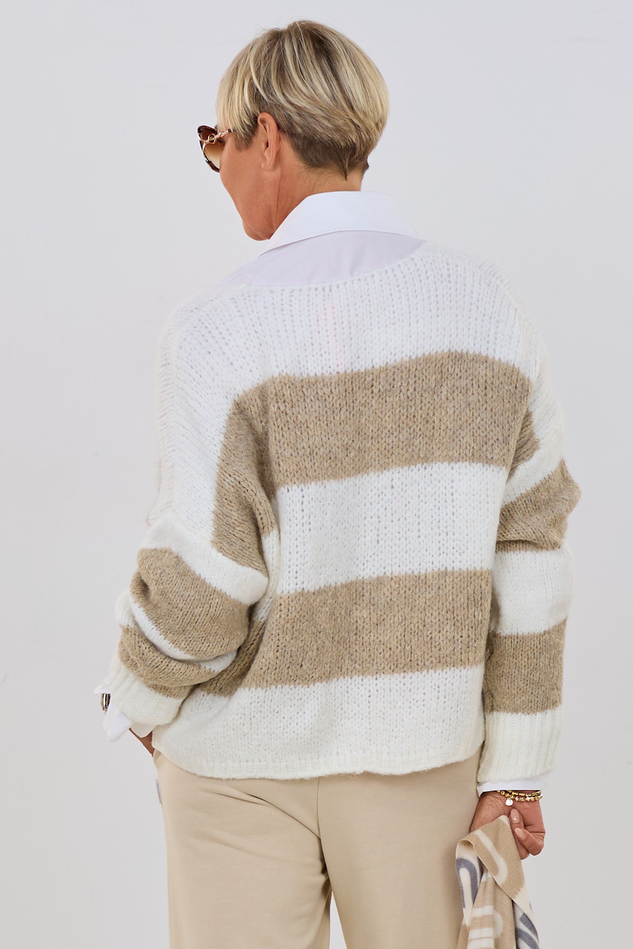 Cardigan mit Schleifen, taupe-ecru