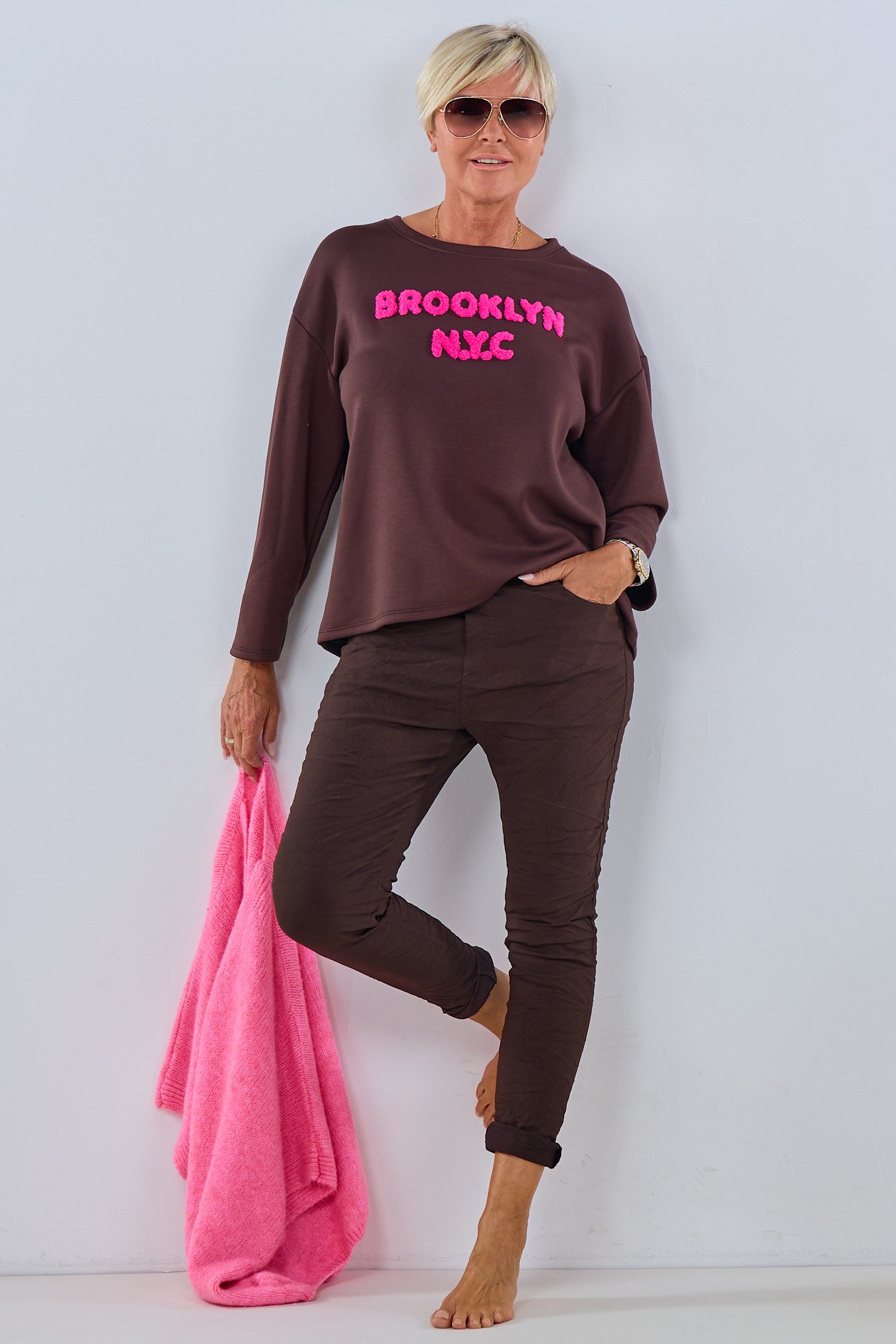 Cozy Shirt BROOKLYN, dunkelbraun-pink