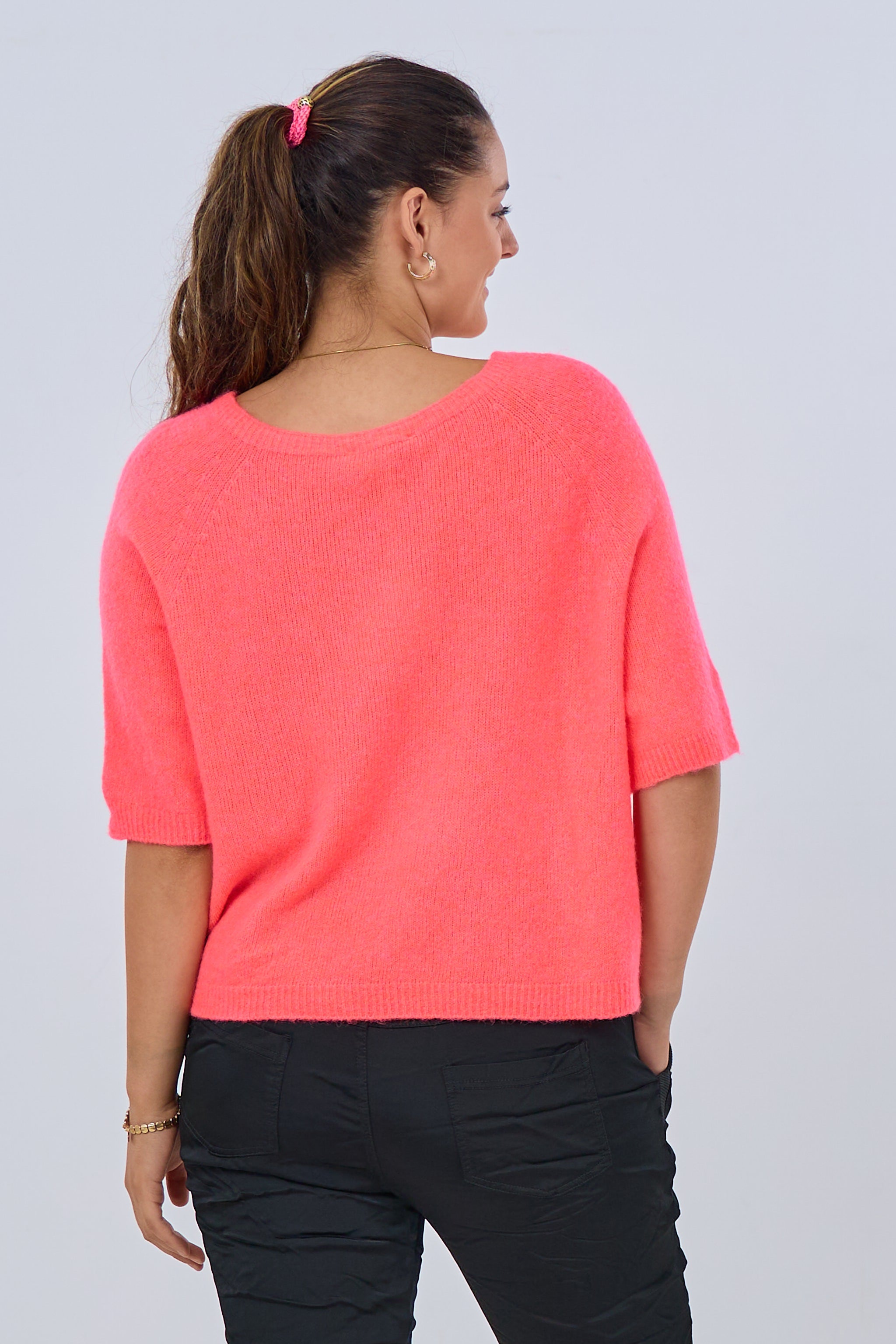 Kurzarm Strickpulli, neon korall