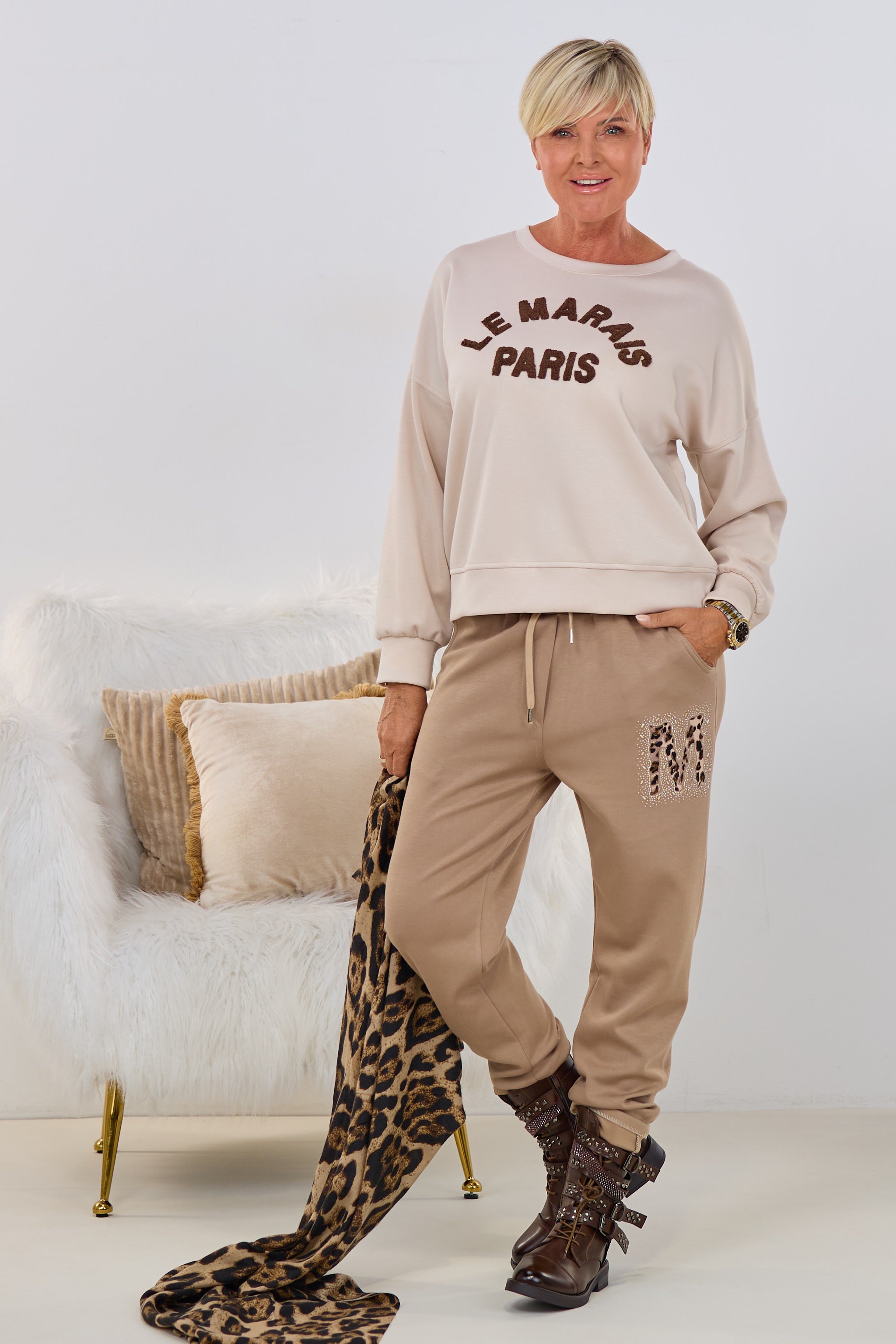 Sweaty mit LE MARAIS-Flock, beige-braun