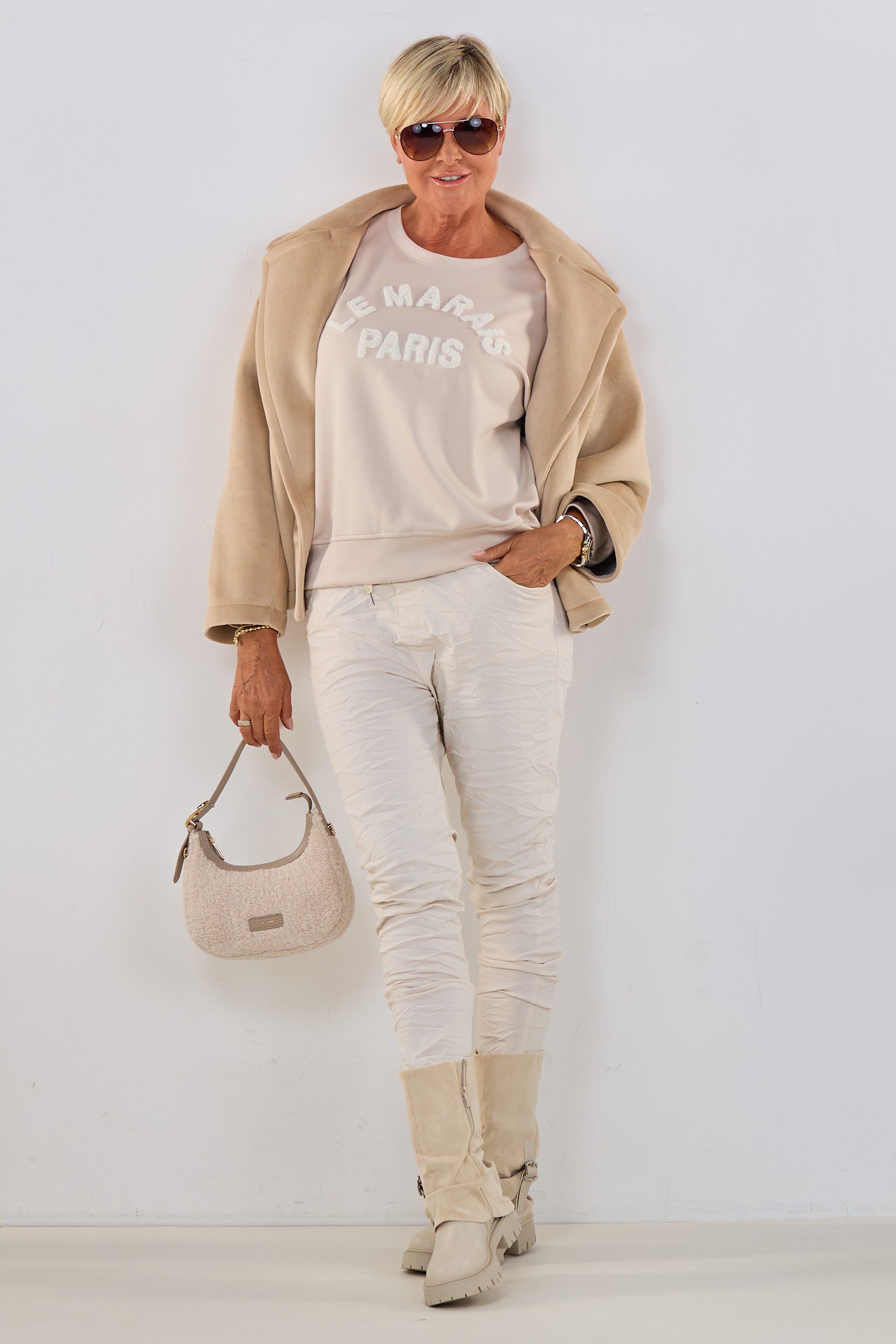 Sweaty mit LE MARAIS-Flock, beige-ecru
