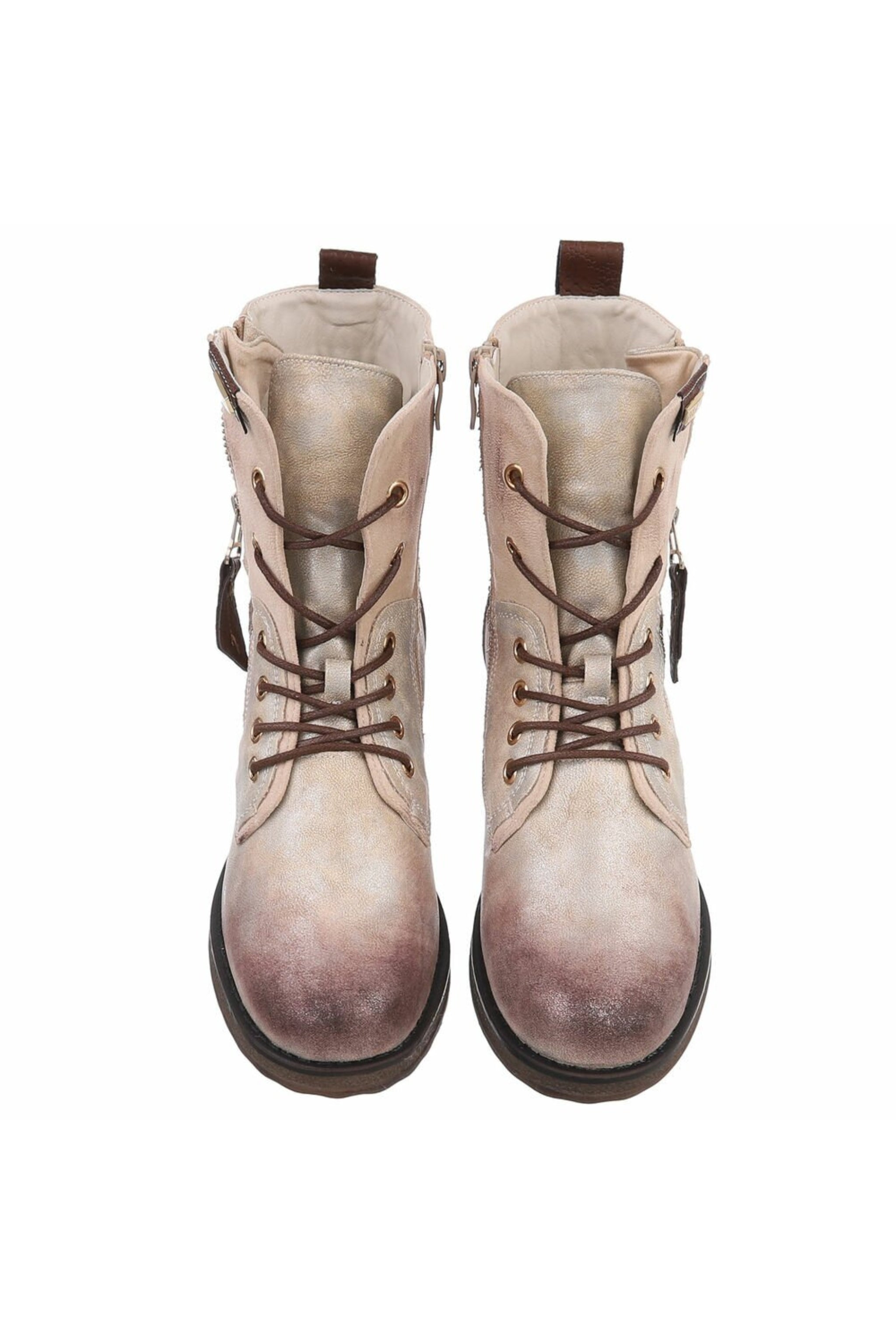 Schnürstiefelette im used Look, gold