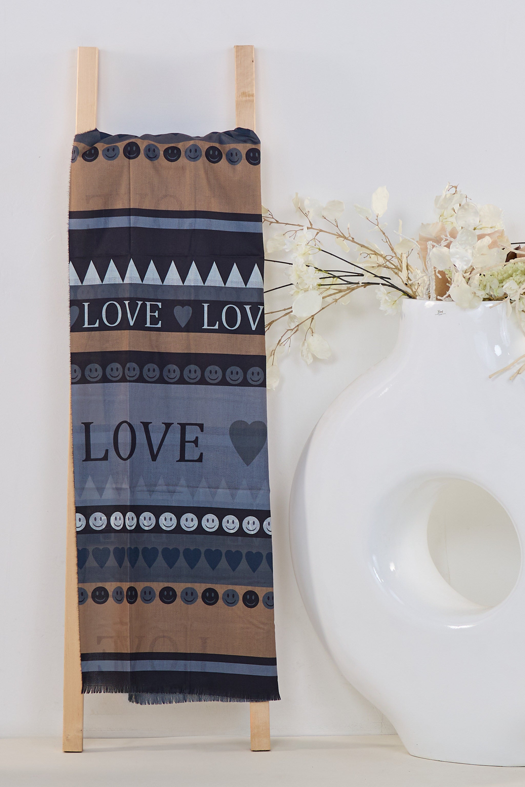 Tuch LOVE/Smiley/Heart, anthrazit-braun