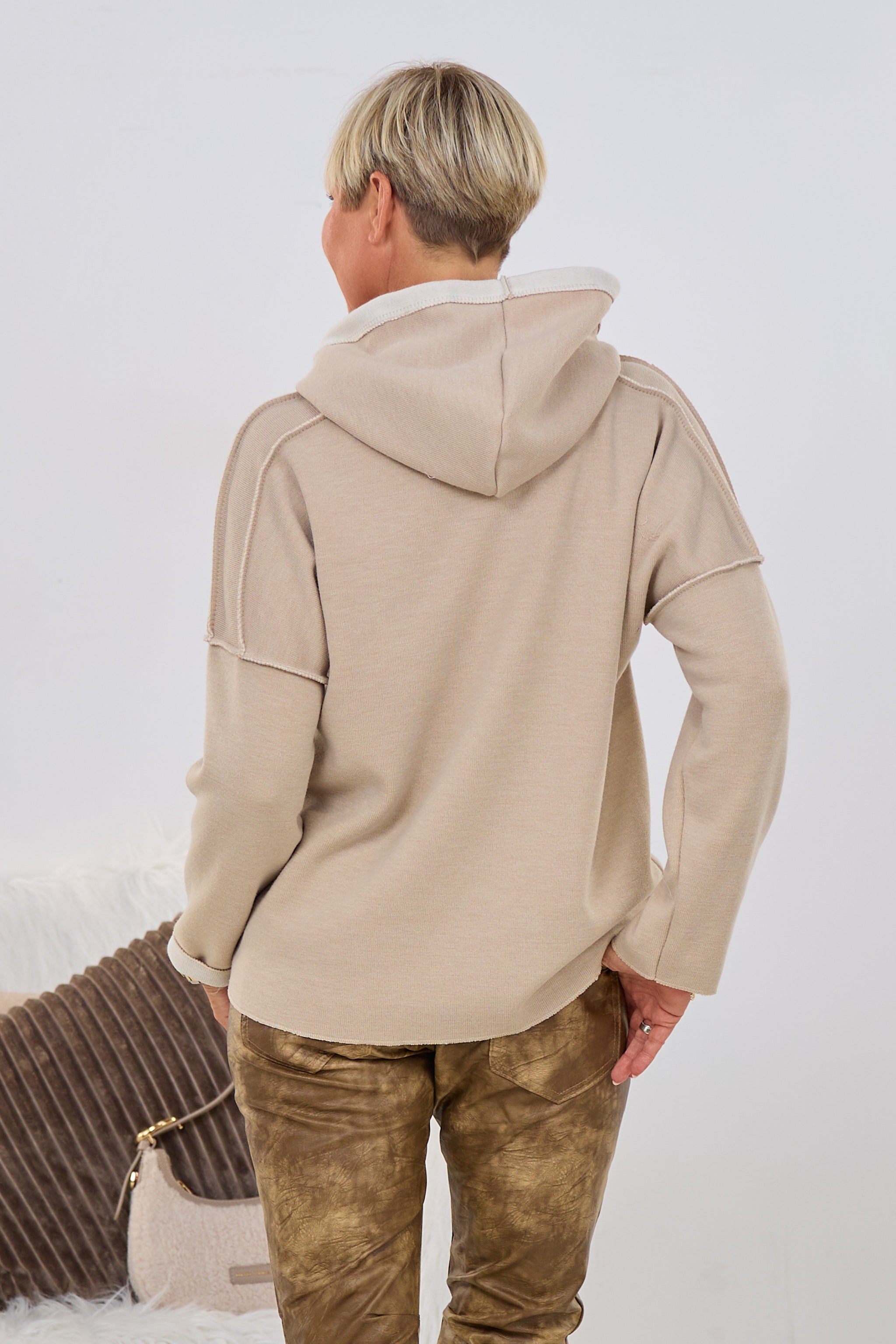 Feinstrick-Hoodie Norderney bicolor, beige-creme