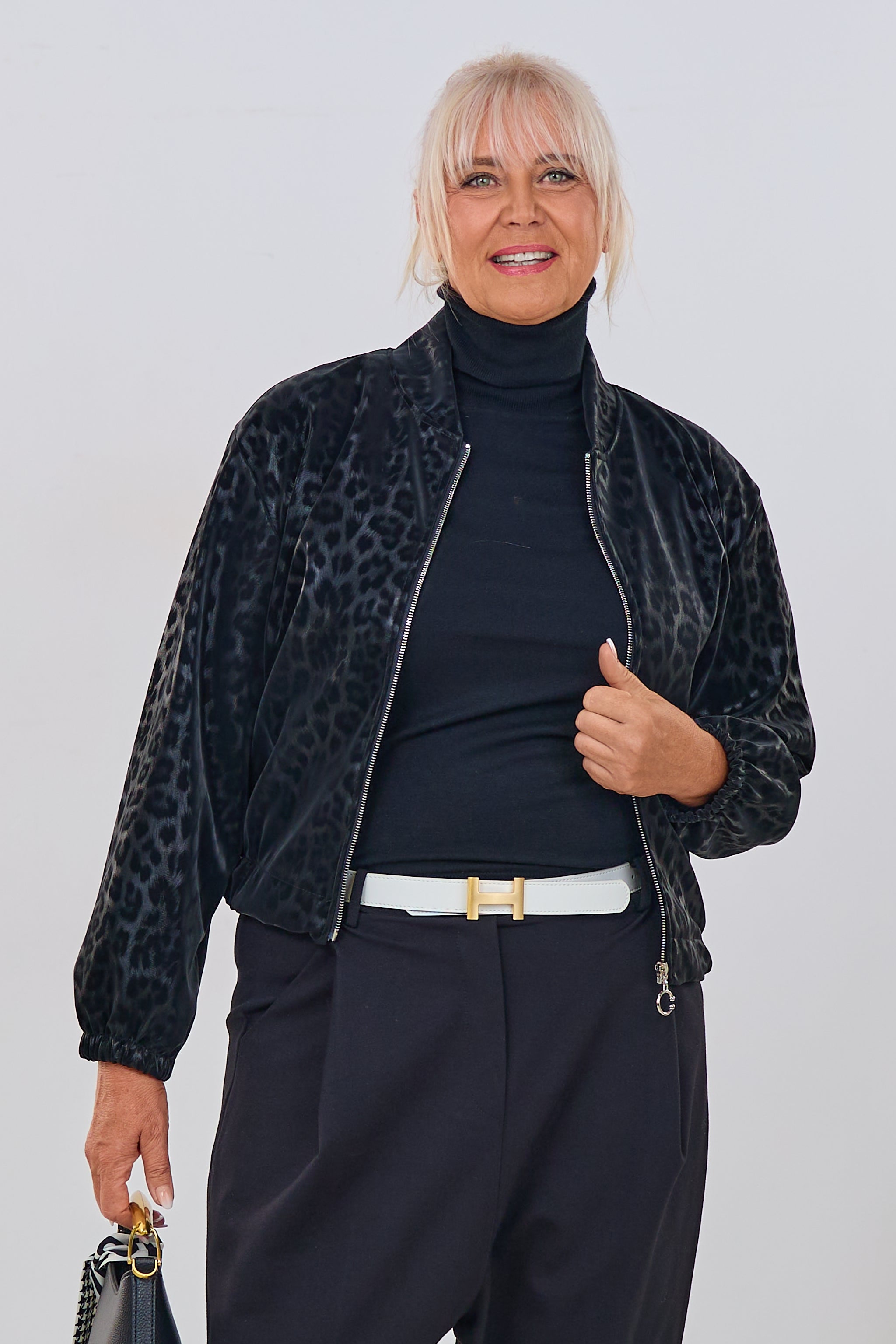 Blouson mit Moiré-Muster, schwarz