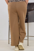 Hose mit weitem Bein und seitlichen Leo-Streifen, taupe-leo