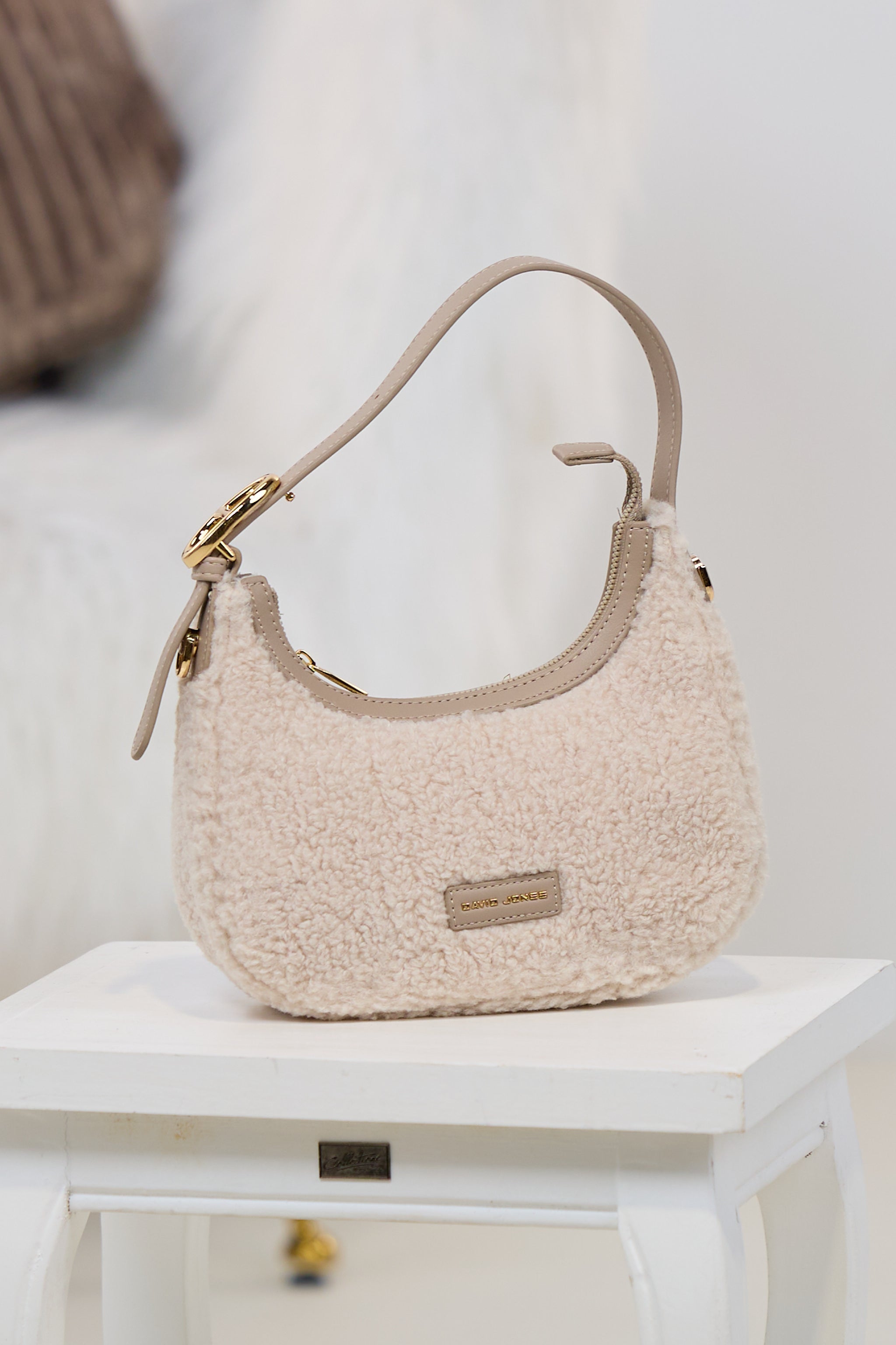 kleine Teddy-Schultertasche, ecru