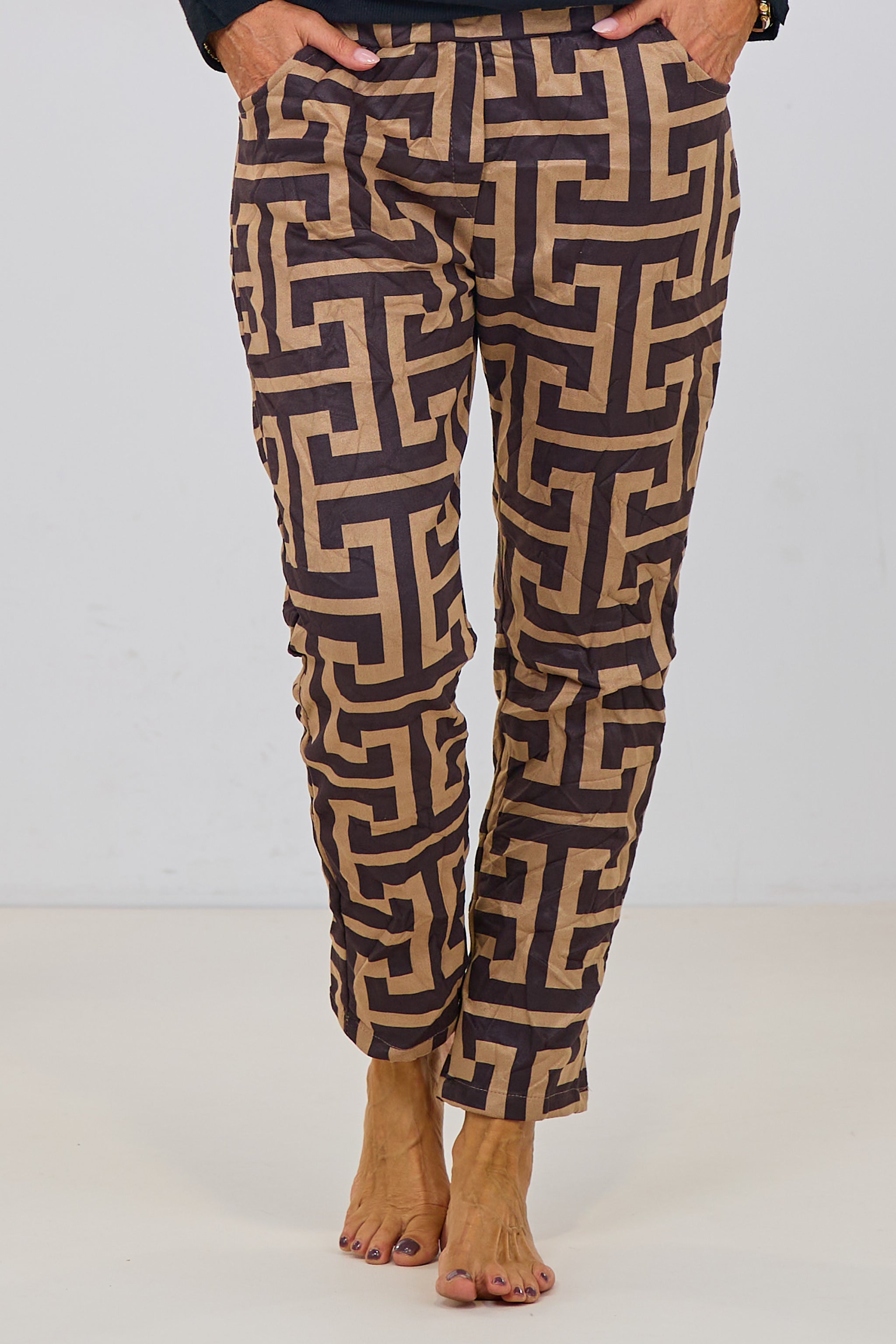 Samtig weiche Hose, taupe-schwarz