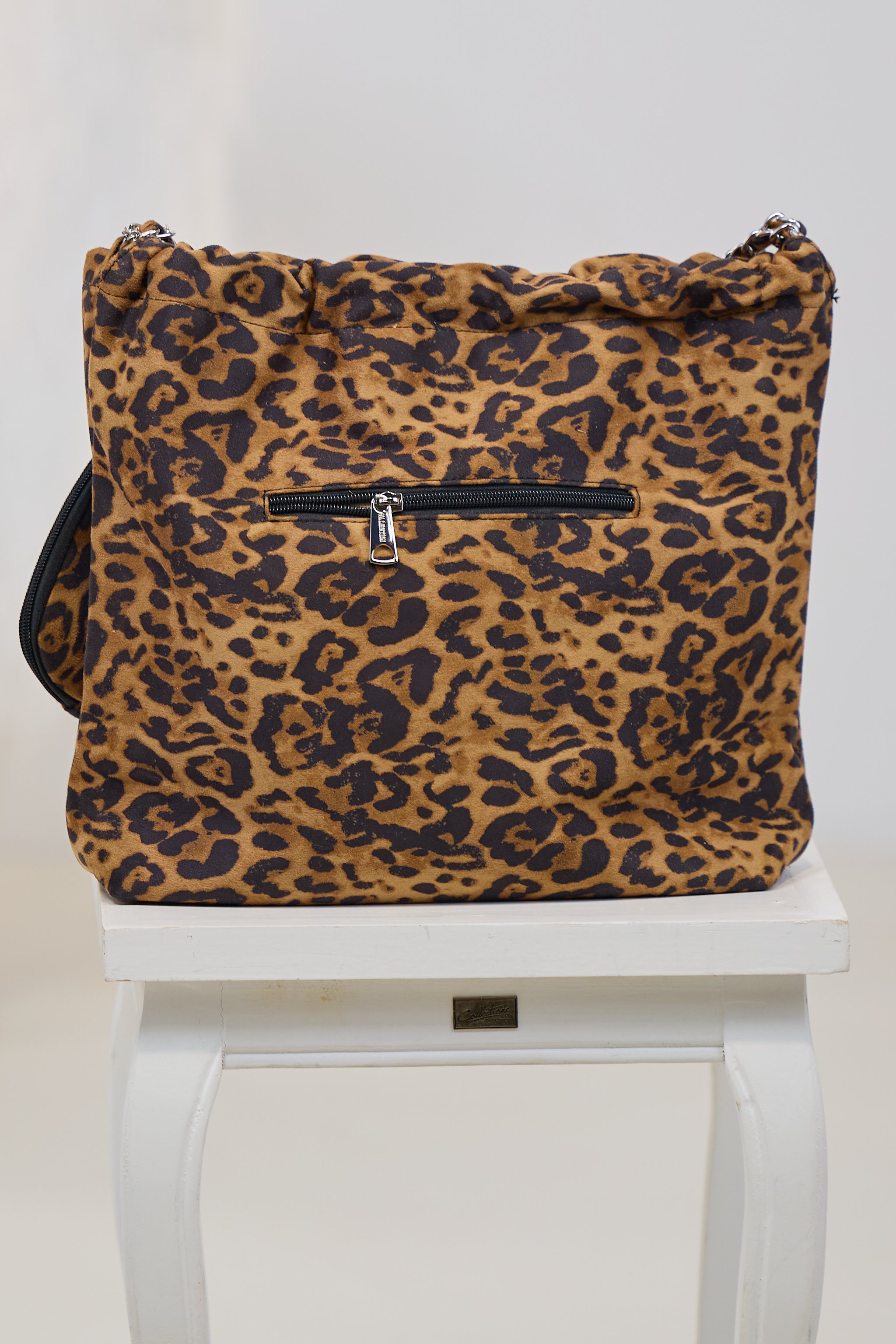 Tasche im Leo-Design mit Kettengurt, braun-schwarz