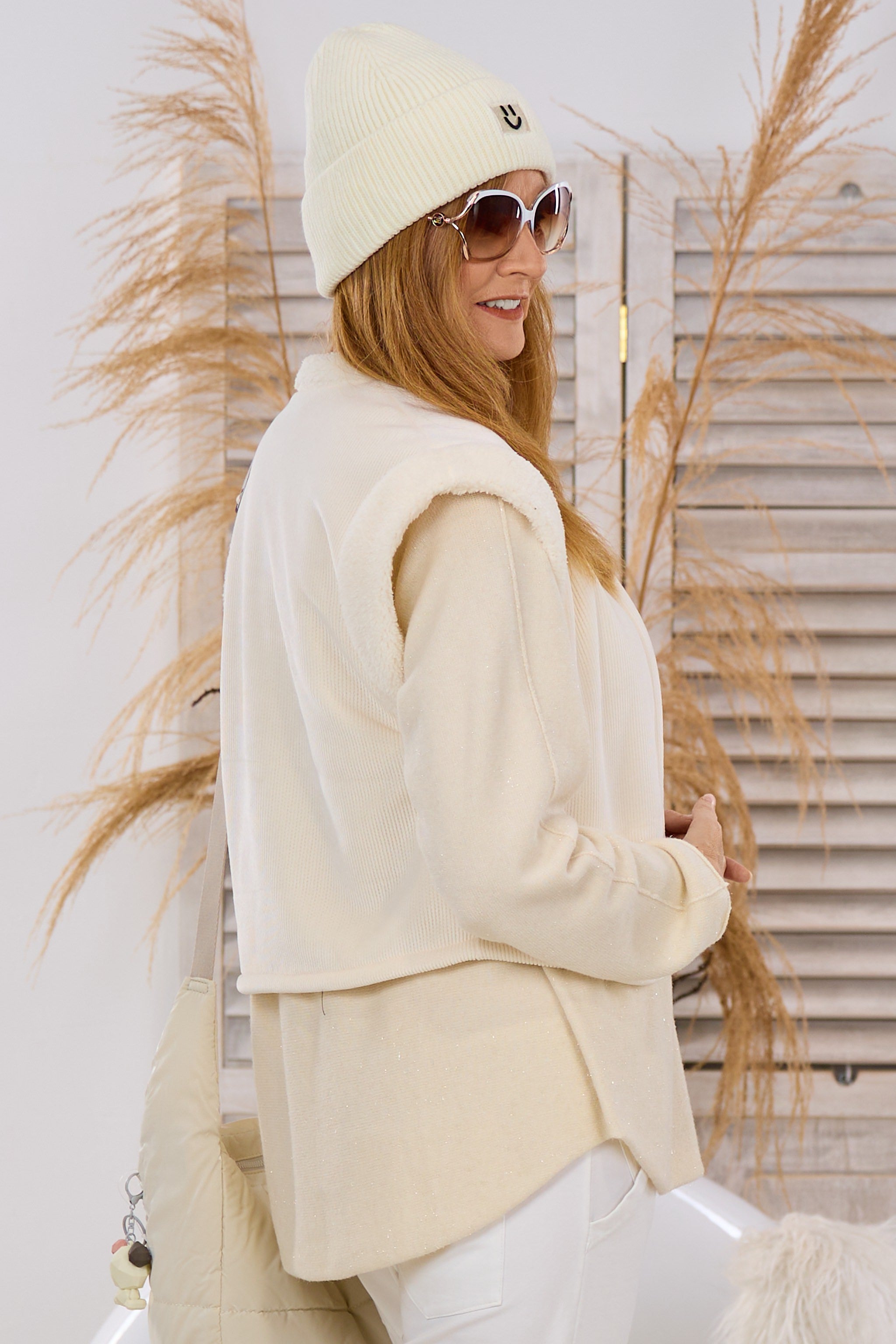 Weiche Weste mit Fell, ecru