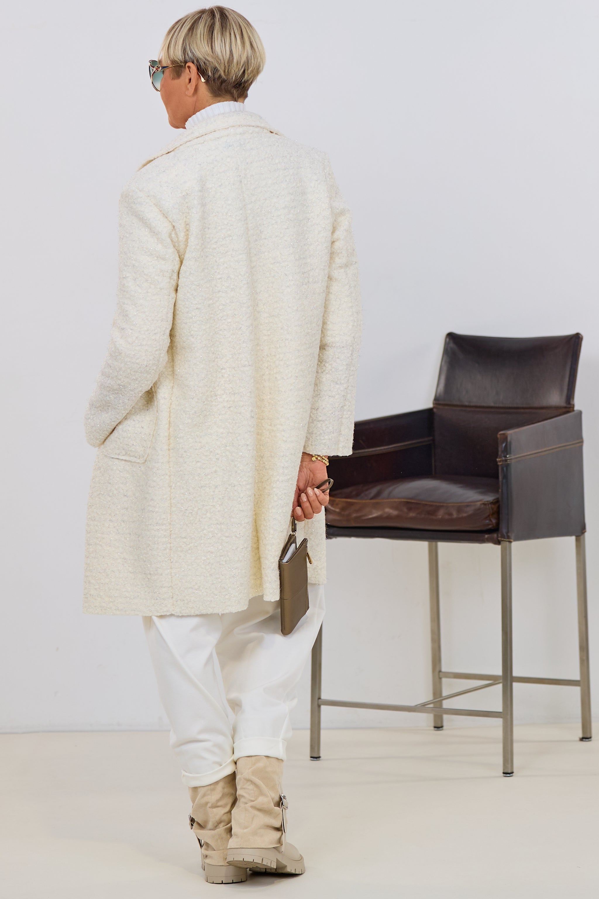 Bouclé Kurzmantel, ecru-silber