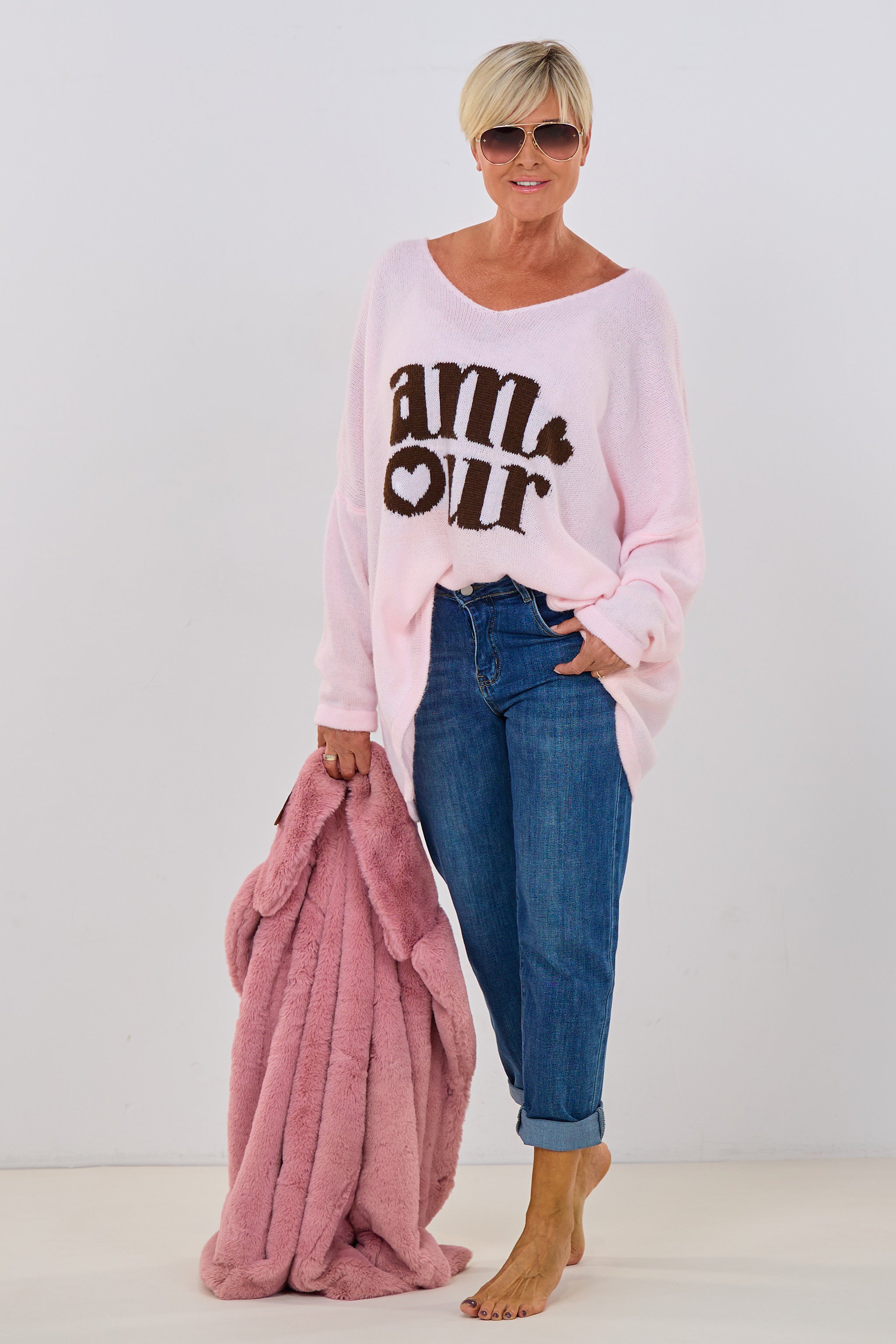 Oversized Strickpulli amour, rosa-braun