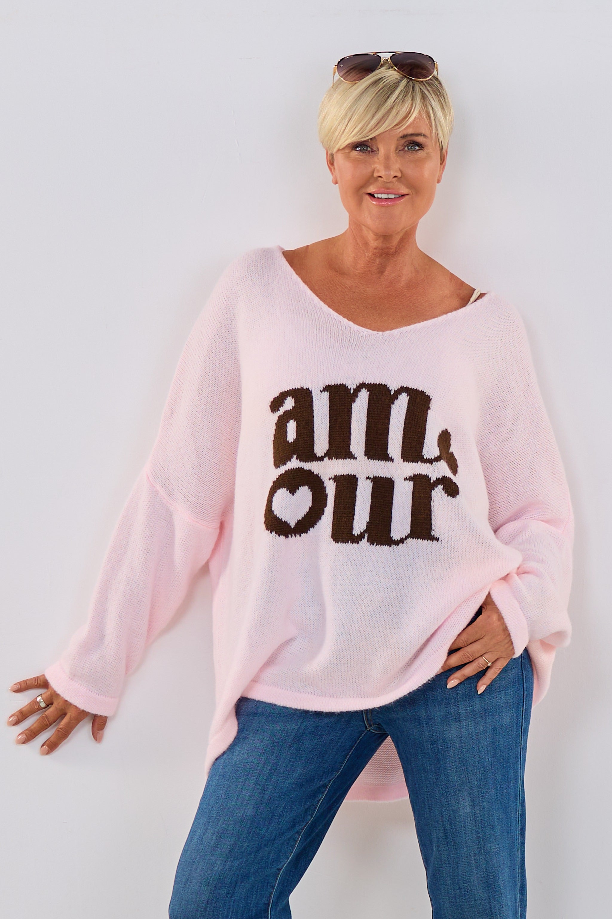 Oversized Strickpulli amour, rosa-braun
