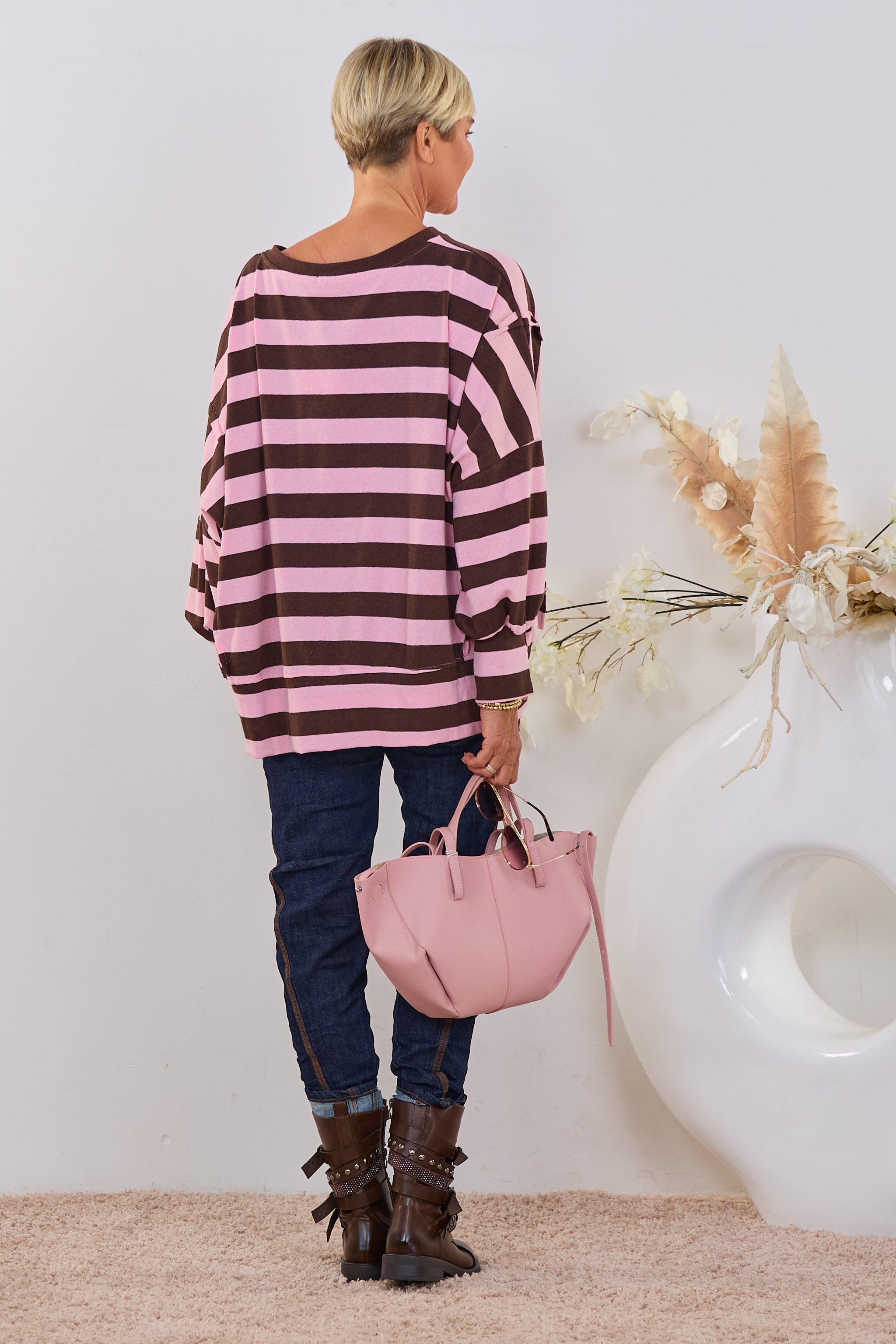 Pulli mit außenliegenden Nähten, braun-rosa