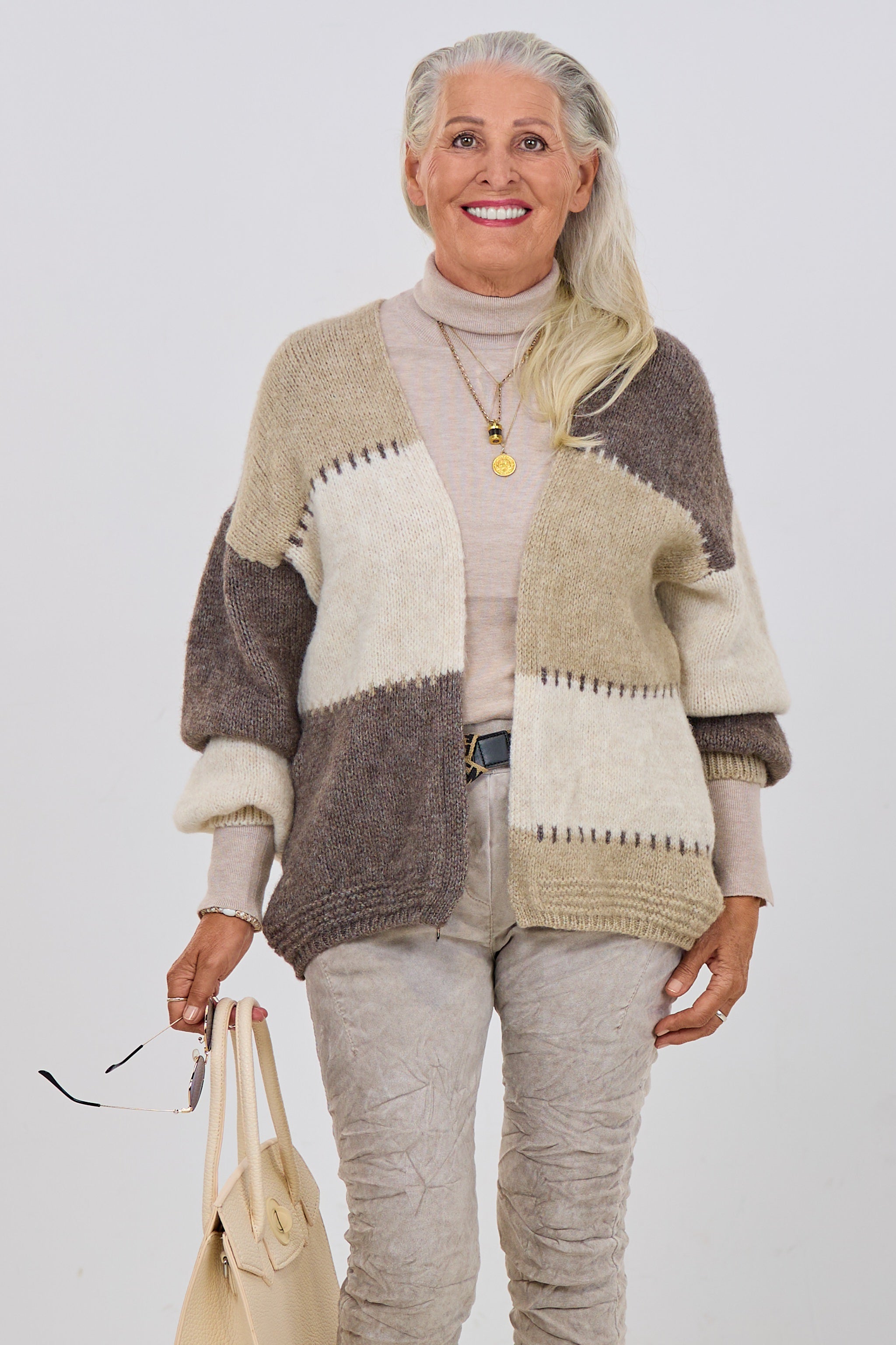 Cardigan Tricolor, beige-creme-braun