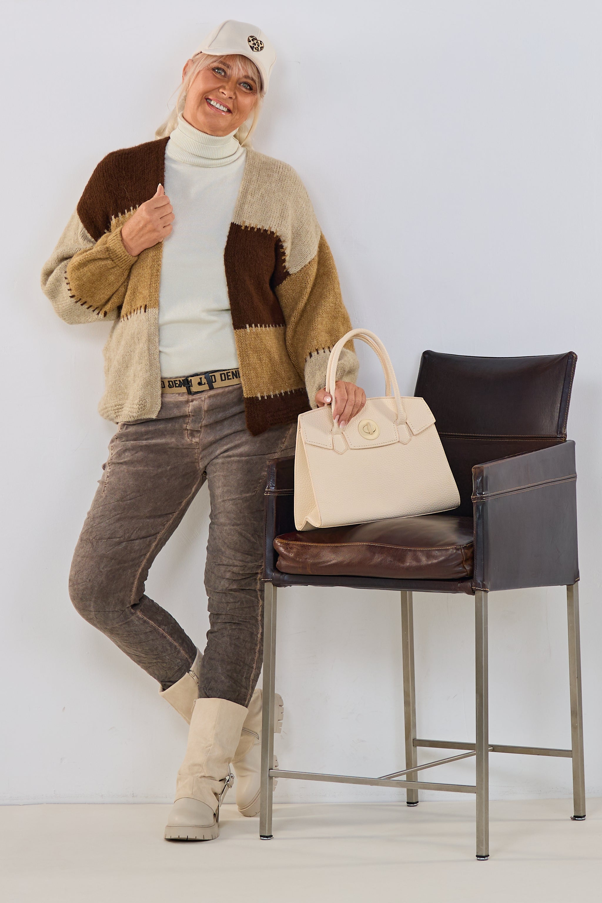 Cardigan Tricolor, braun-camel-beige