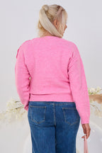 Strickpulli amour mit Blumenknöpfen, rosa-melliert