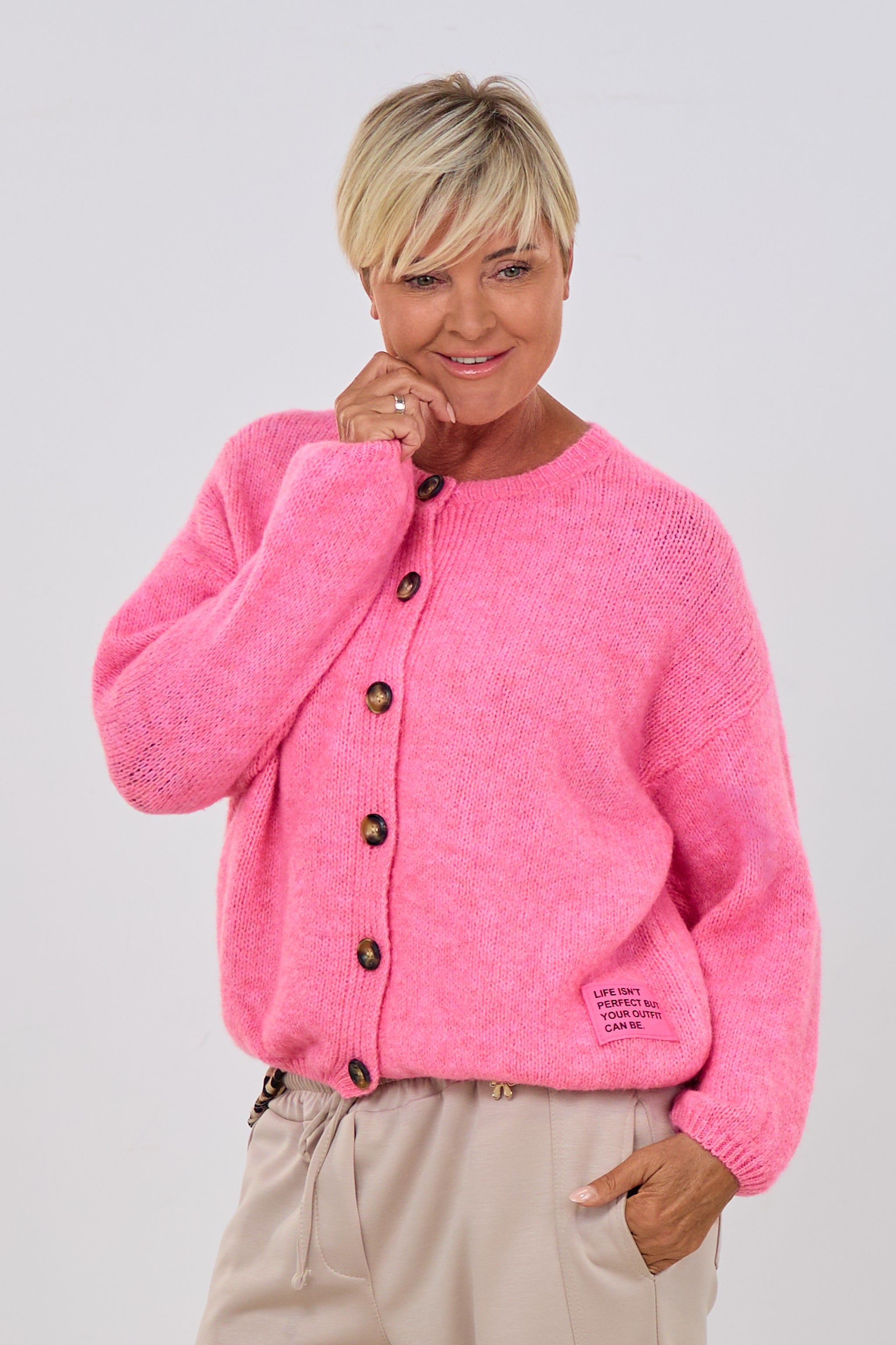 Cardigan mit naturfarbenen Knöpfen, pink