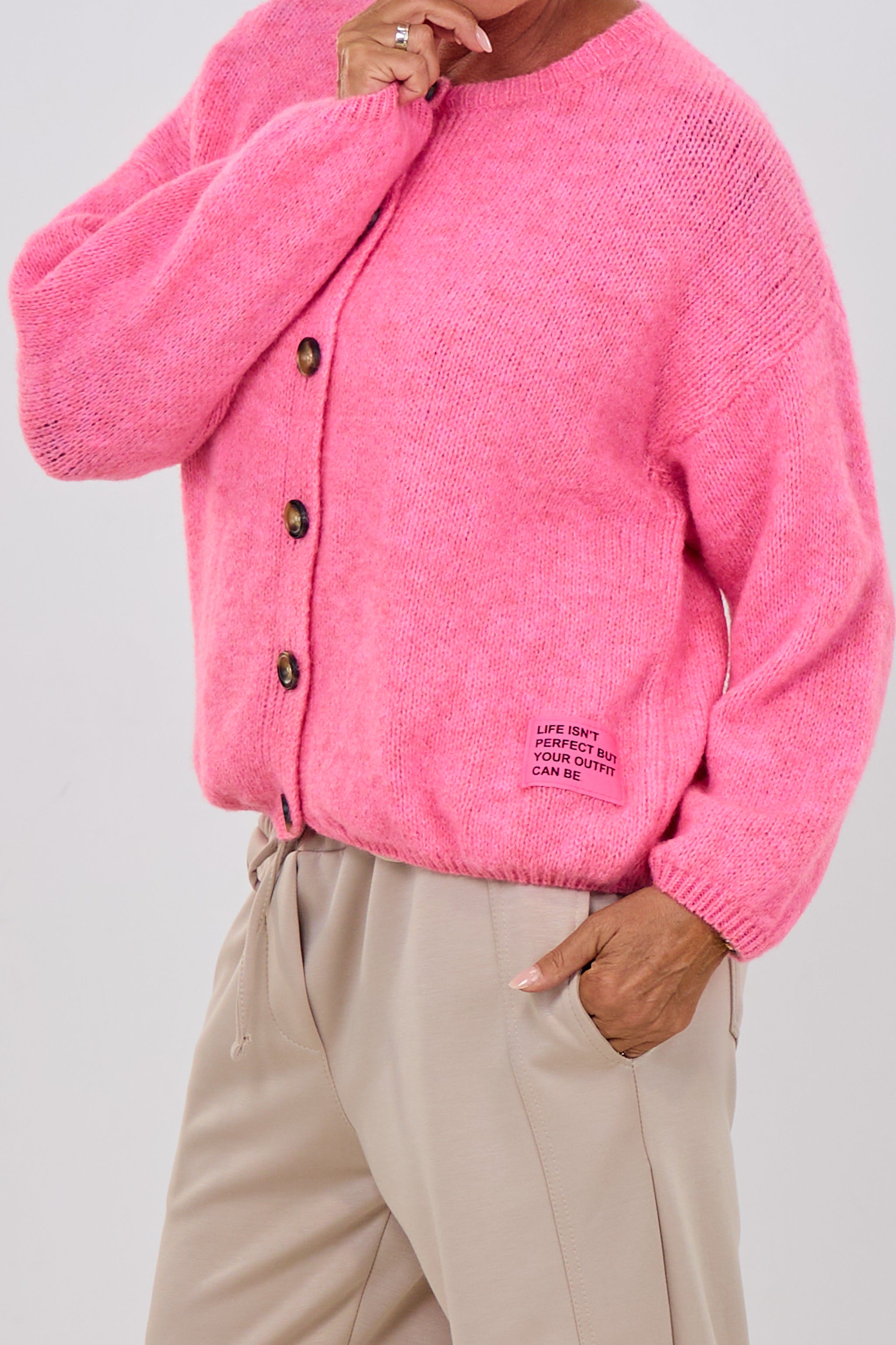 Cardigan mit naturfarbenen Knöpfen, pink