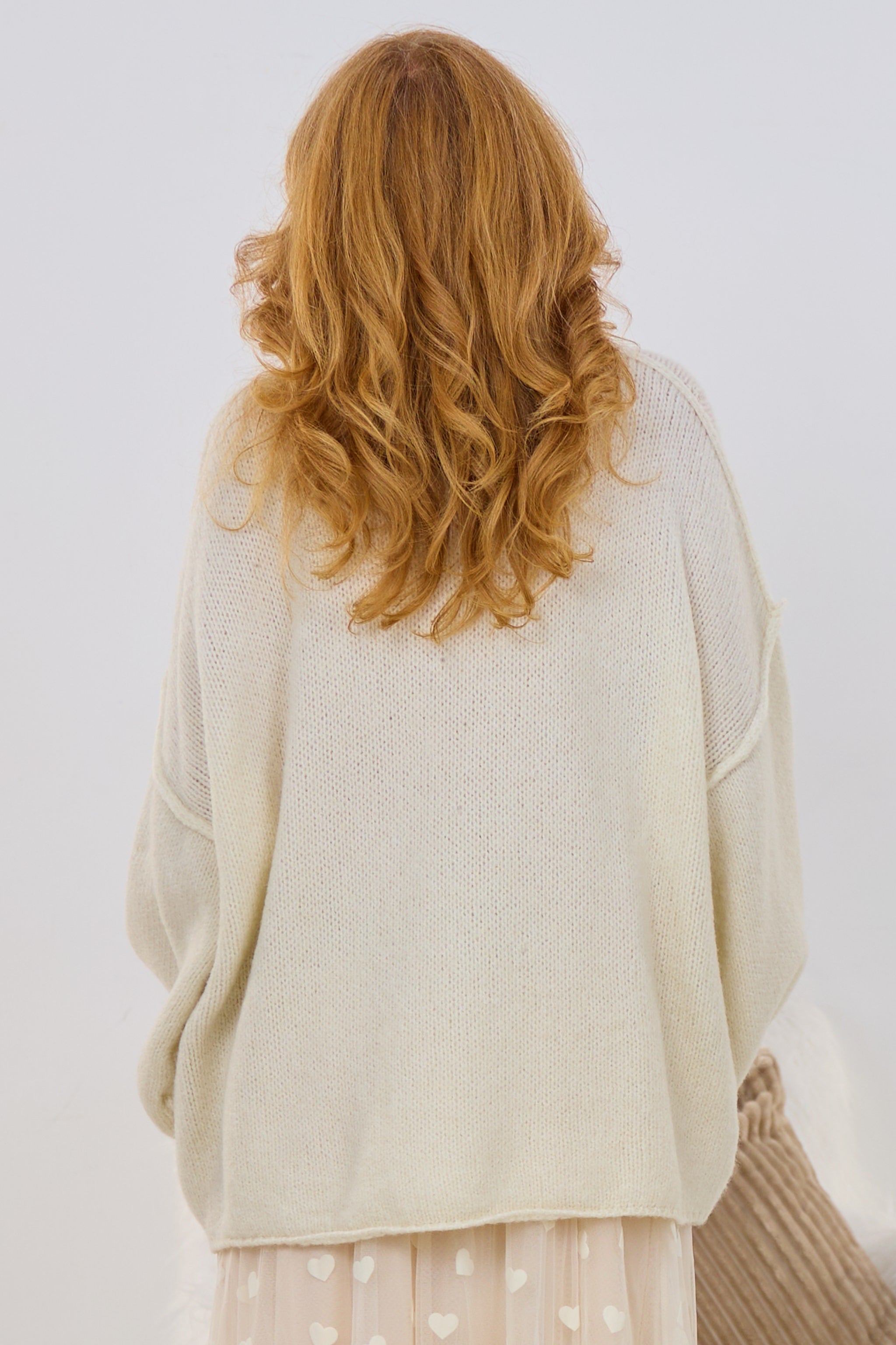 Grober Strickpullover mit Turtleneck, ecru
