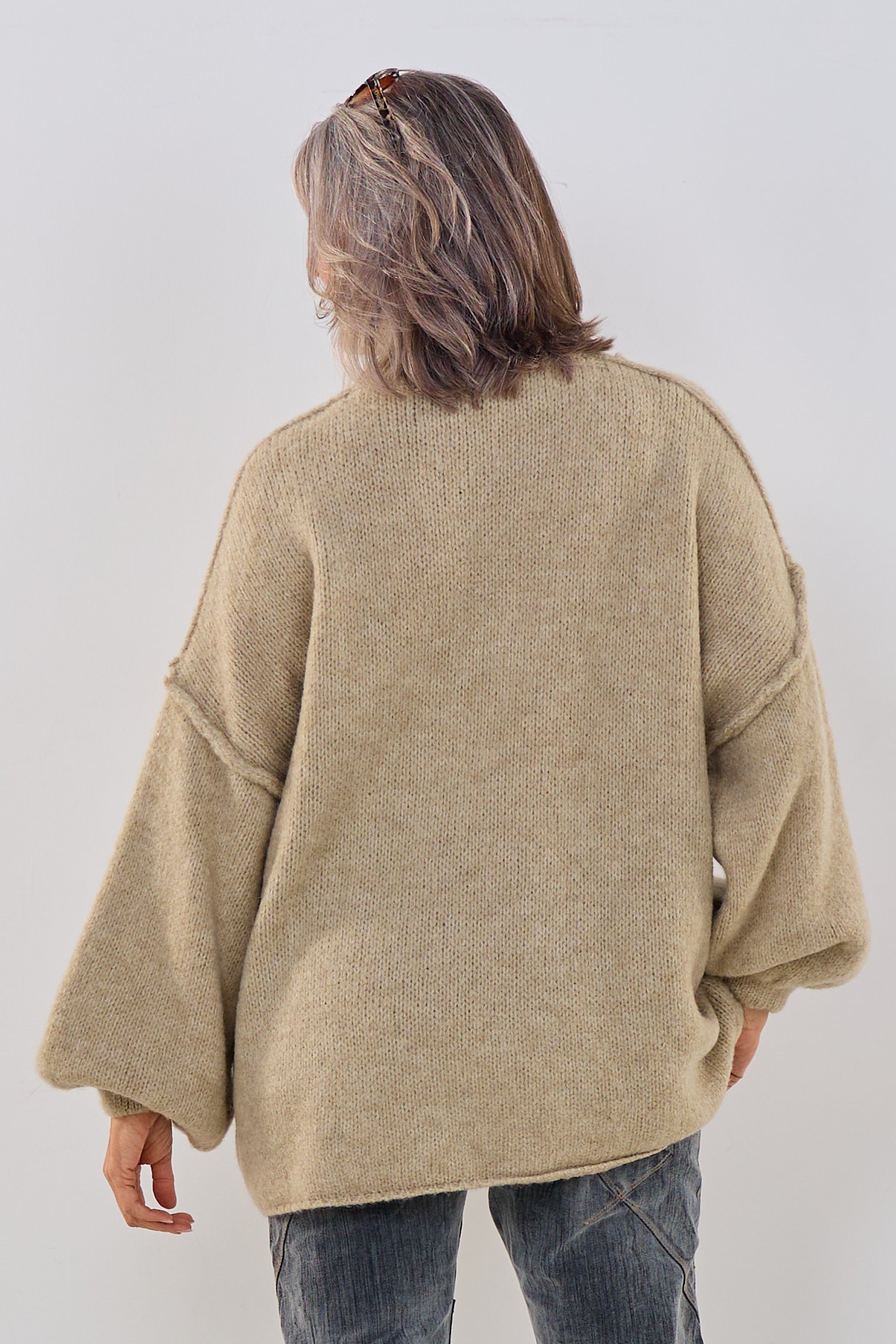 Grober Strickpullover mit Turtleneck, beige