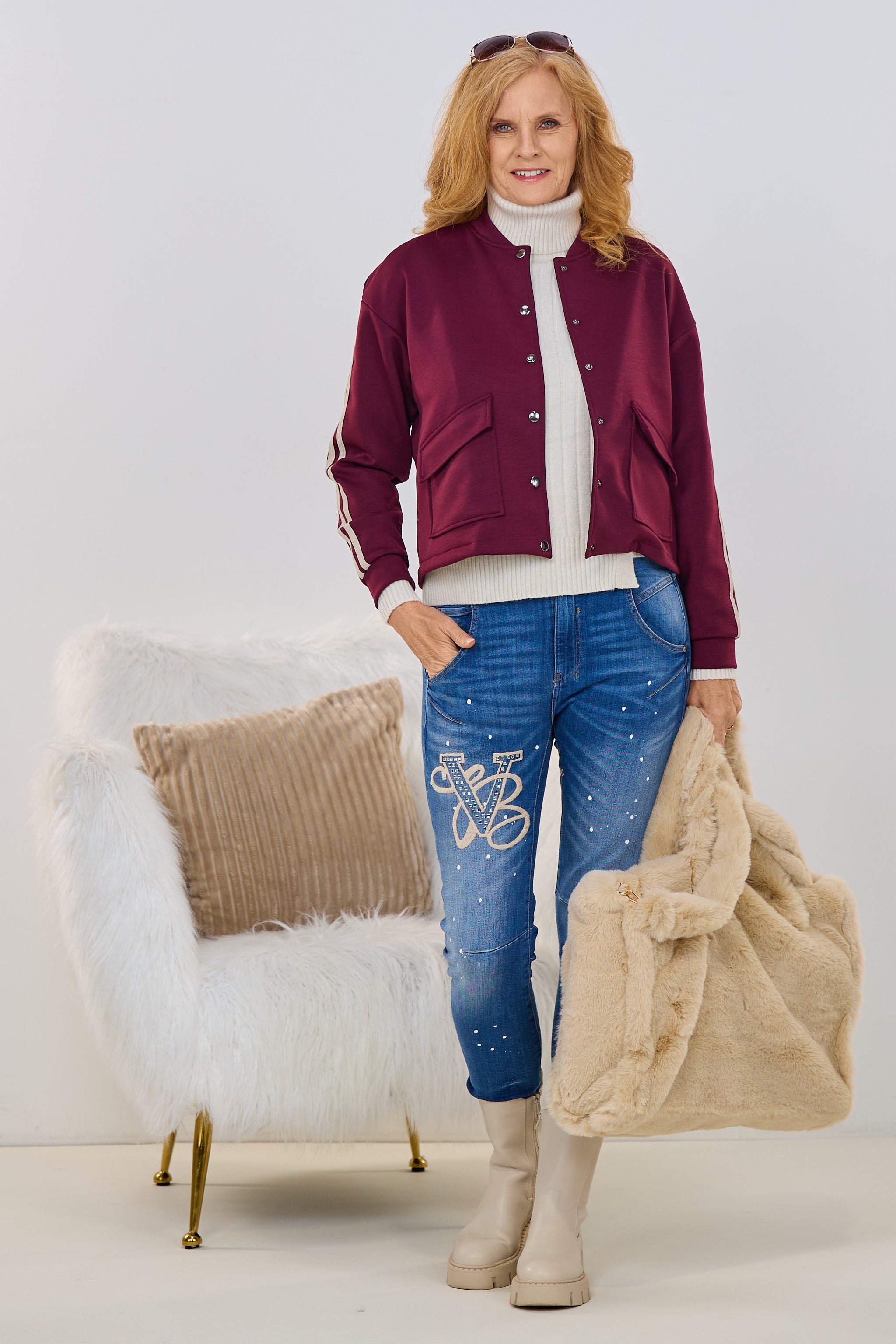 Blouson mit Streifen auf den Ärmeln, bordeaux