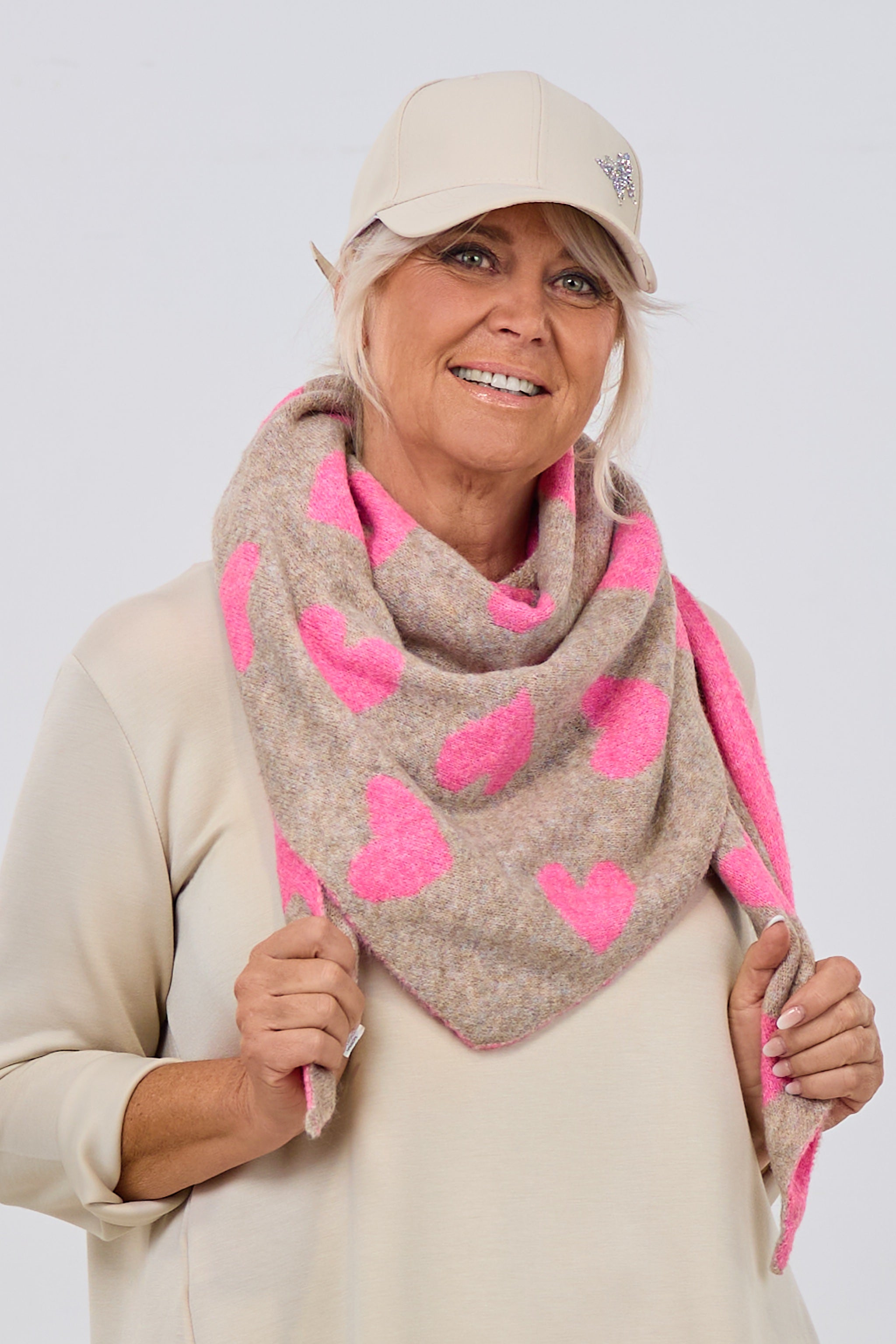 gestrickter Dreiecksschal, taupe-rosa meliert