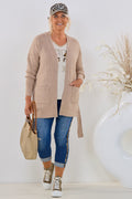 Strickjacke mit Taschen und Gürtel, beige-melange