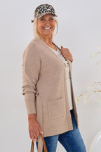 Strickjacke mit Taschen und Gürtel, beige-melange
