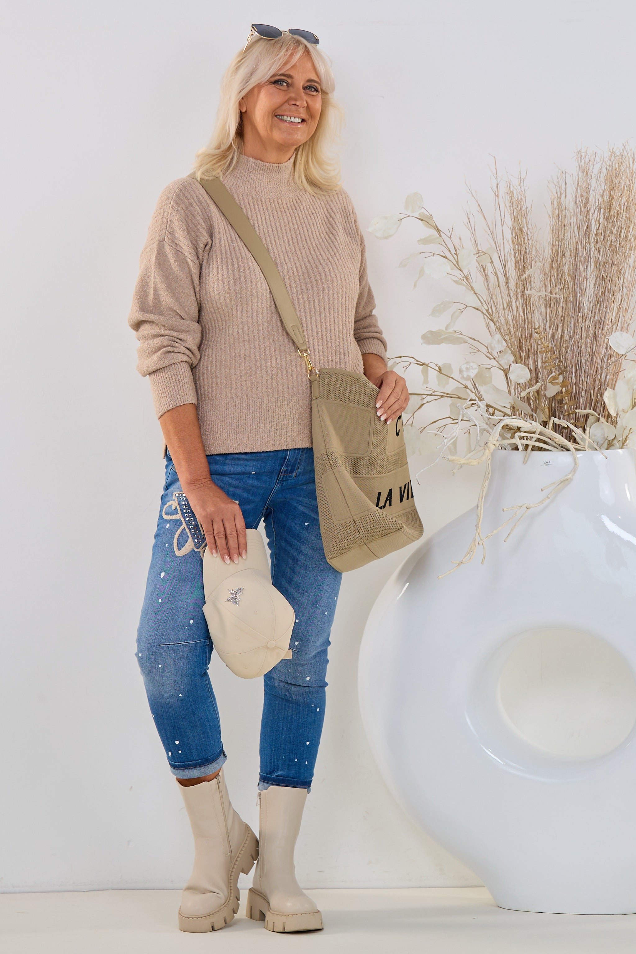 gerippter Turtleneck-Pulli, beige-melange