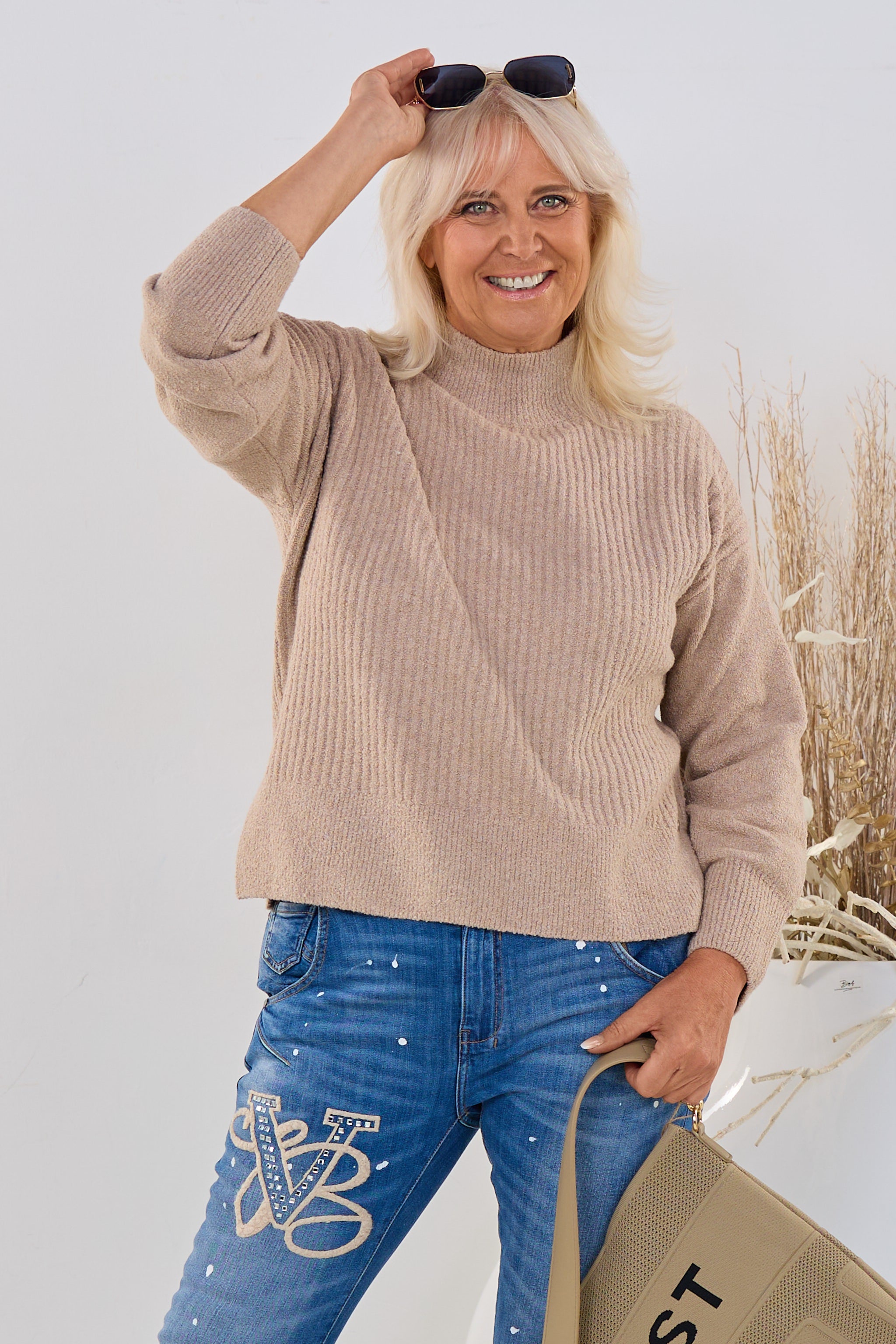 gerippter Turtleneck-Pulli, beige-melange
