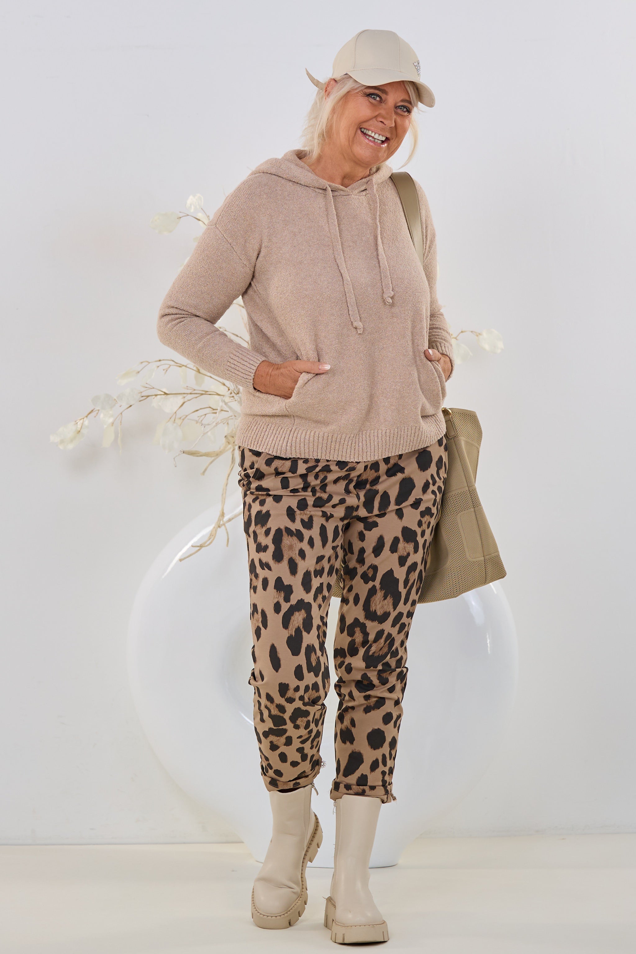 Kapuzen-Strickpullover, beige-melange