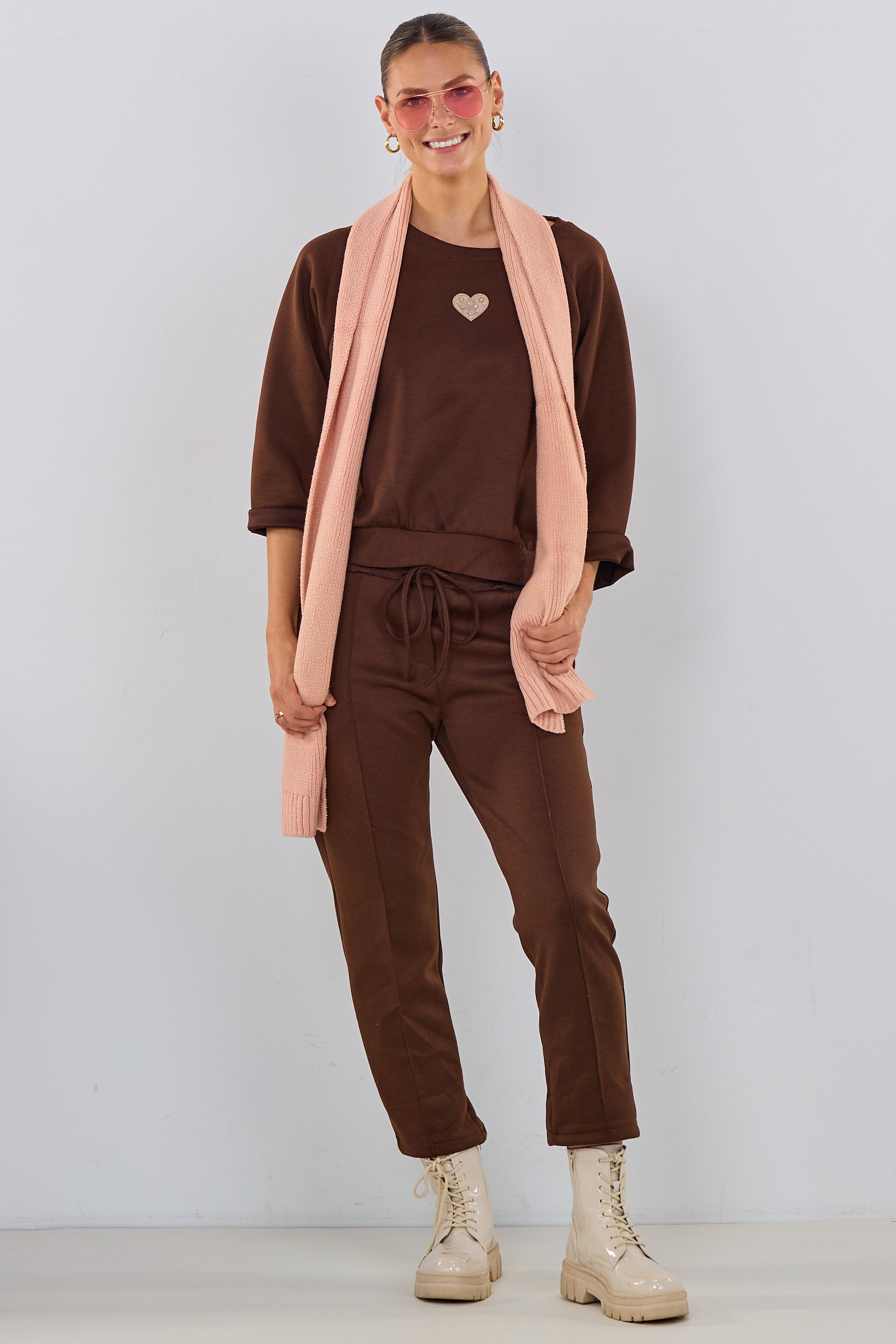 Cozy Shirt mit Herz, braun
