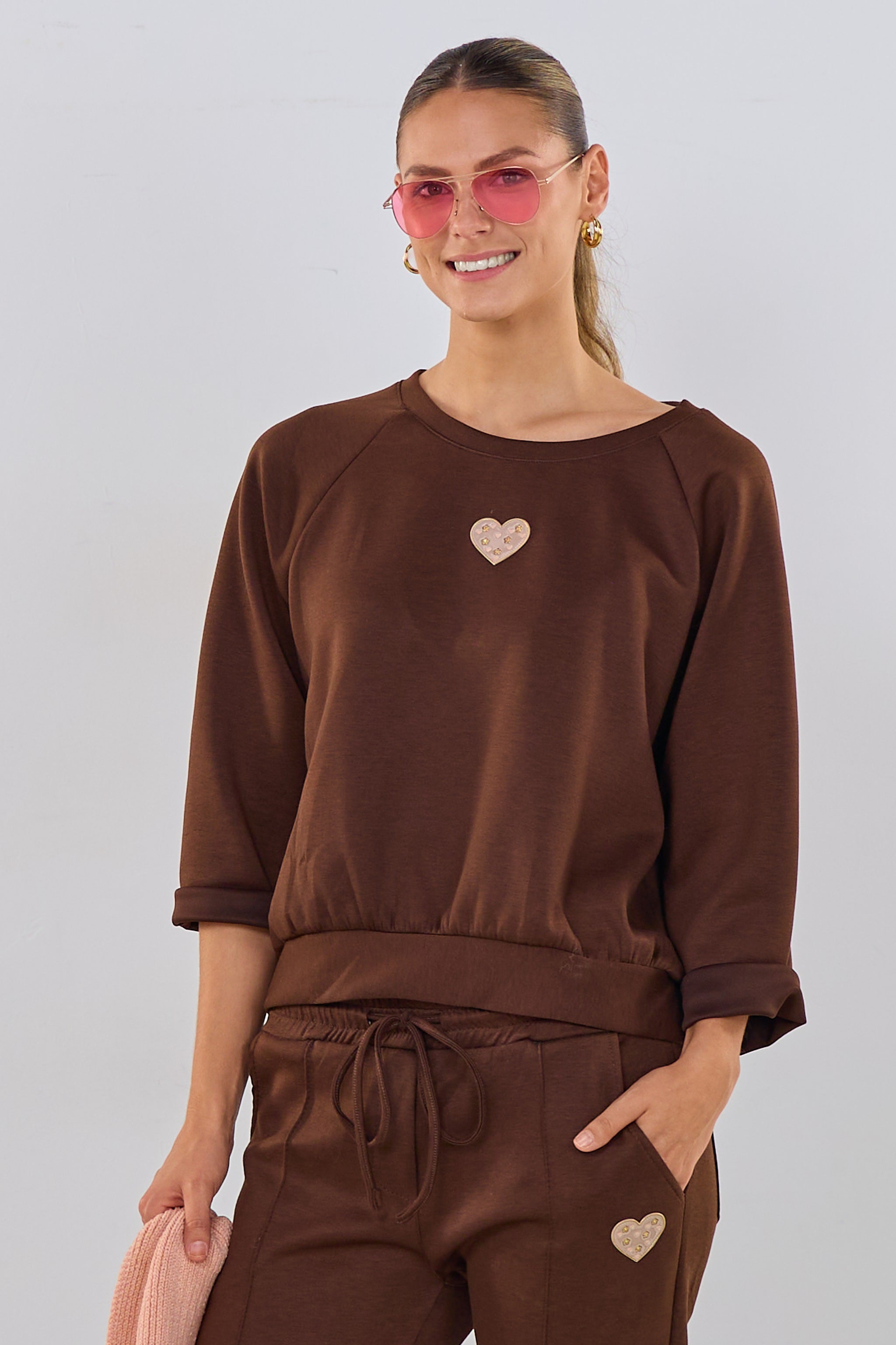 Cozy Shirt mit Herz, braun
