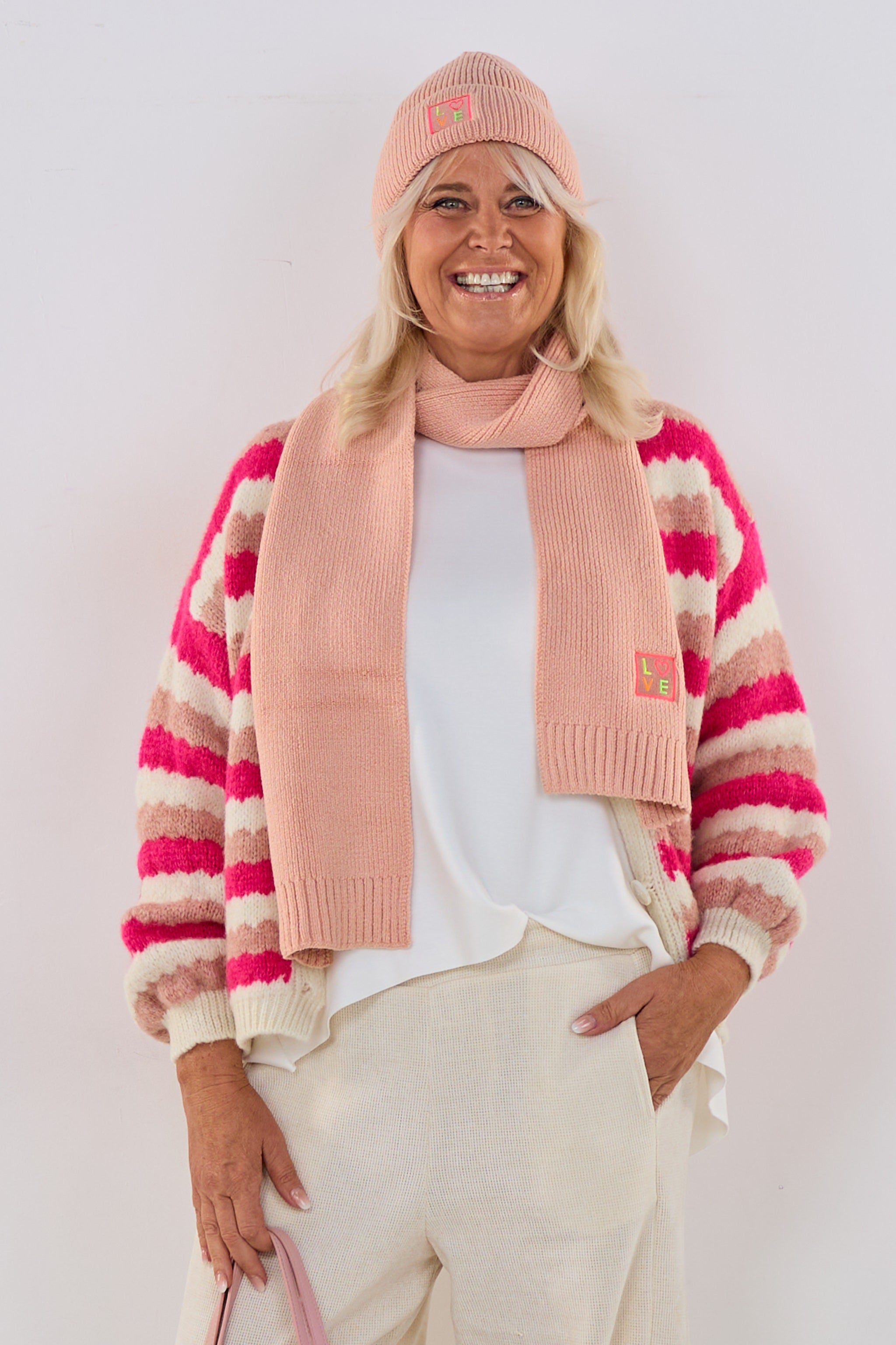 geringelter Cardigan mit V-Ausschnitt , pink-altrosa-ecru