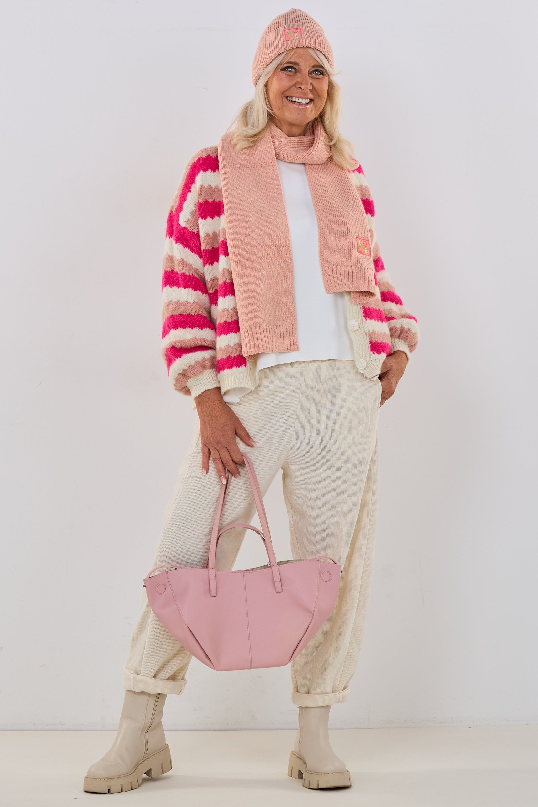geringelter Cardigan mit V-Ausschnitt , pink-altrosa-ecru
