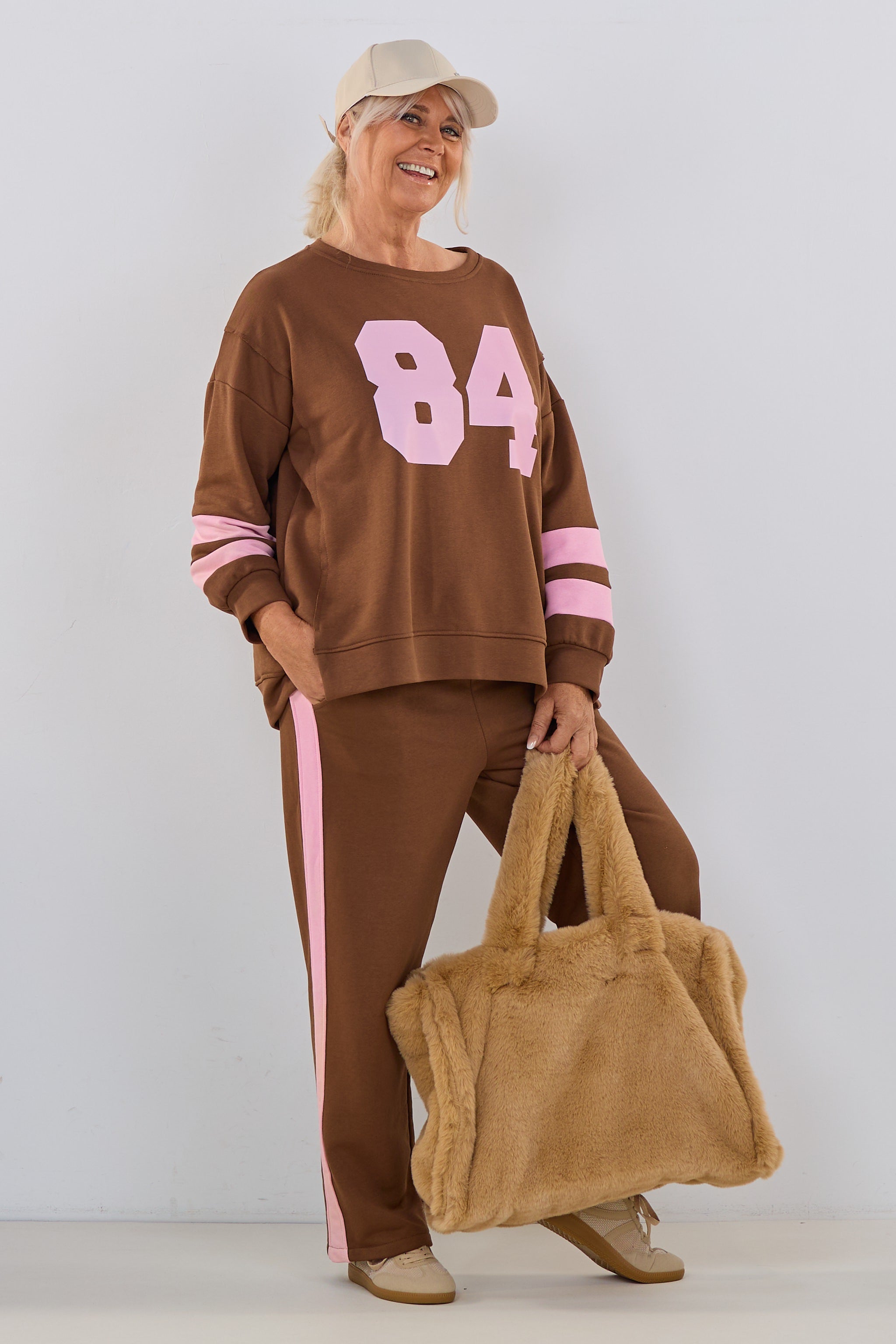 Sweaty mit Print und Streifen, braun-rosa